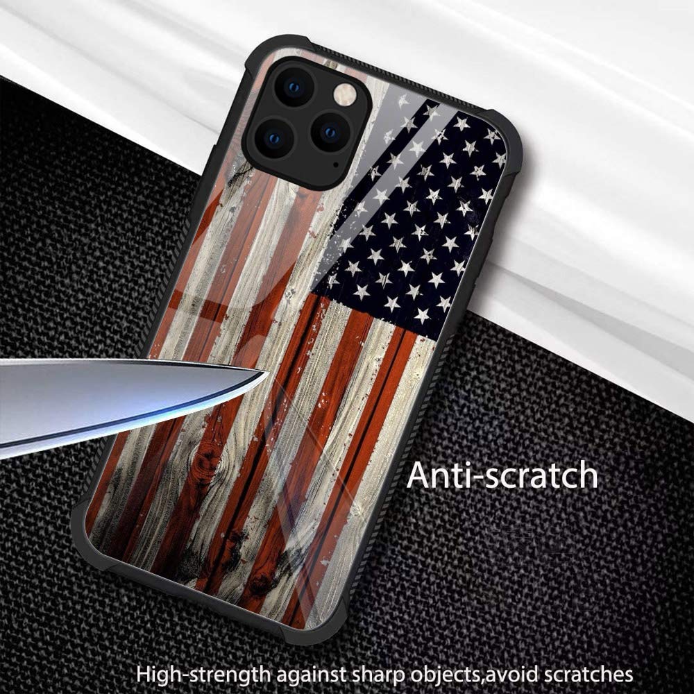 ZHEGAILIAN iPhone 12/12 Pro Wood Case Red USA Flag Drop Protection TPU Bumper 6.1-inch