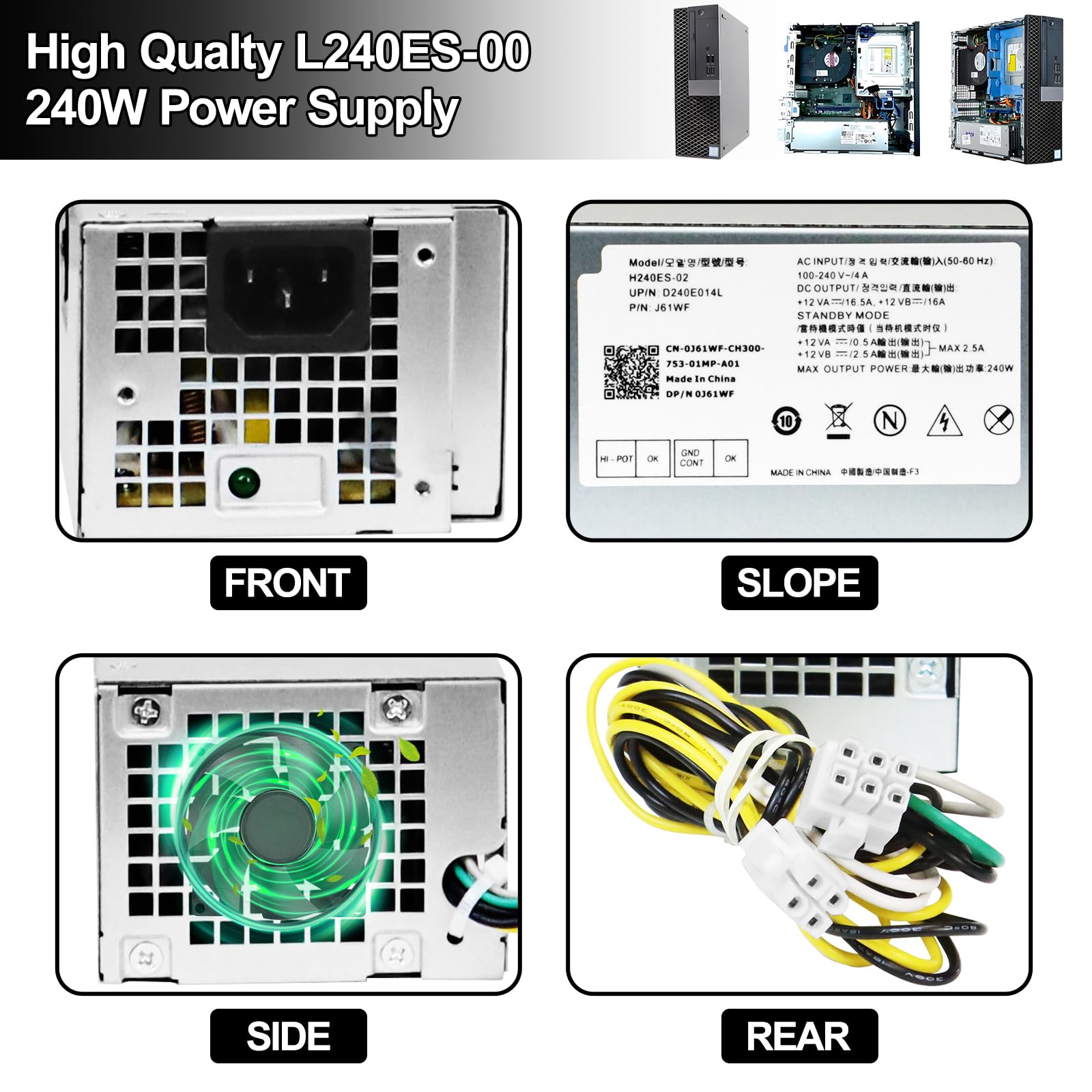 Lxun L240Es 00 H240Es 02 B240Am 02 240W Power Supply Compatible With Dell Optiplex 3050 5050 7050 Mini Tower J61Wf Dk87P F484X D