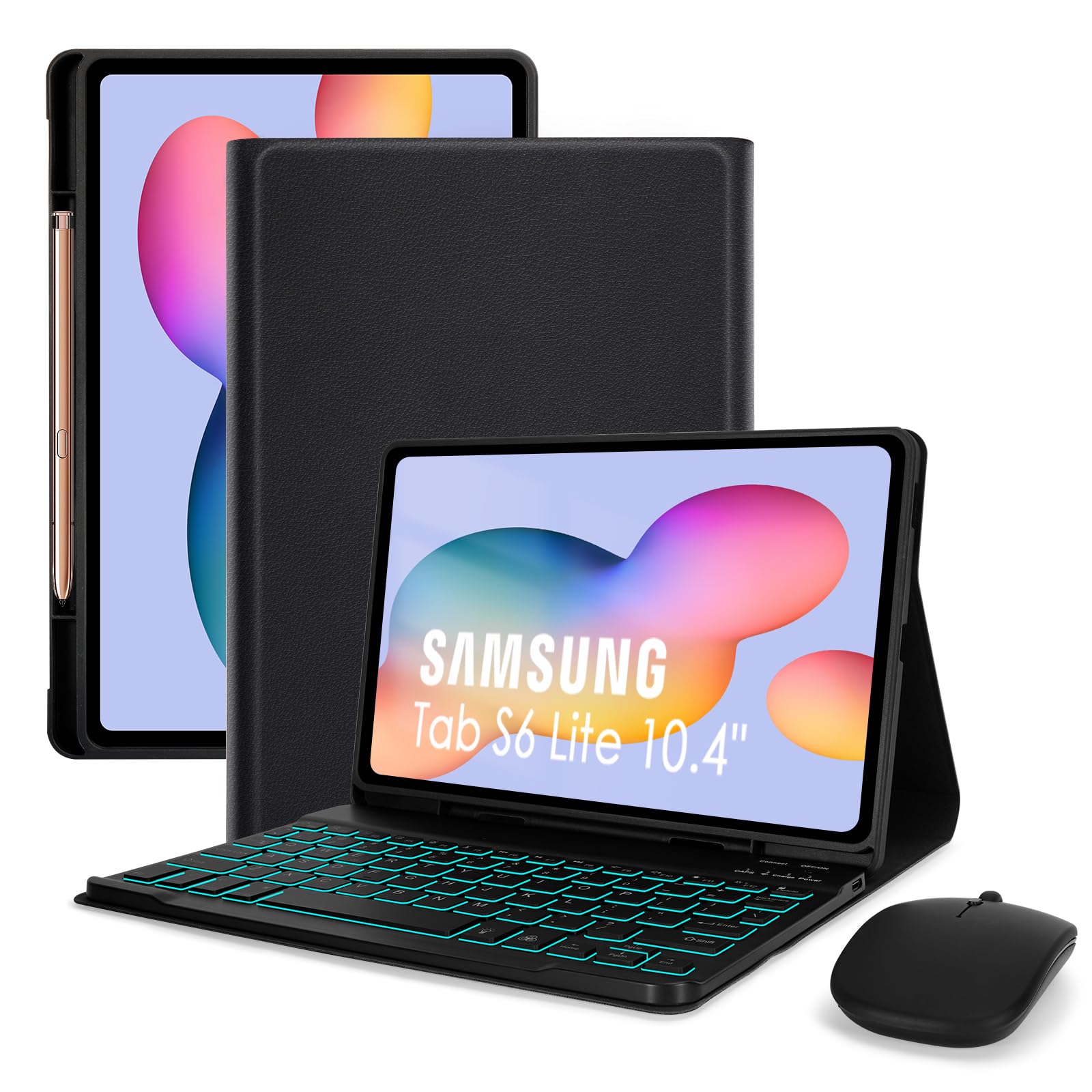 Lama 7 Colors Backlit Keyboard Case With Mouse For Samsung Galaxy S6 Lite 10.4 Inch, Detachable Keyboard Case For Galaxy S6 Lite