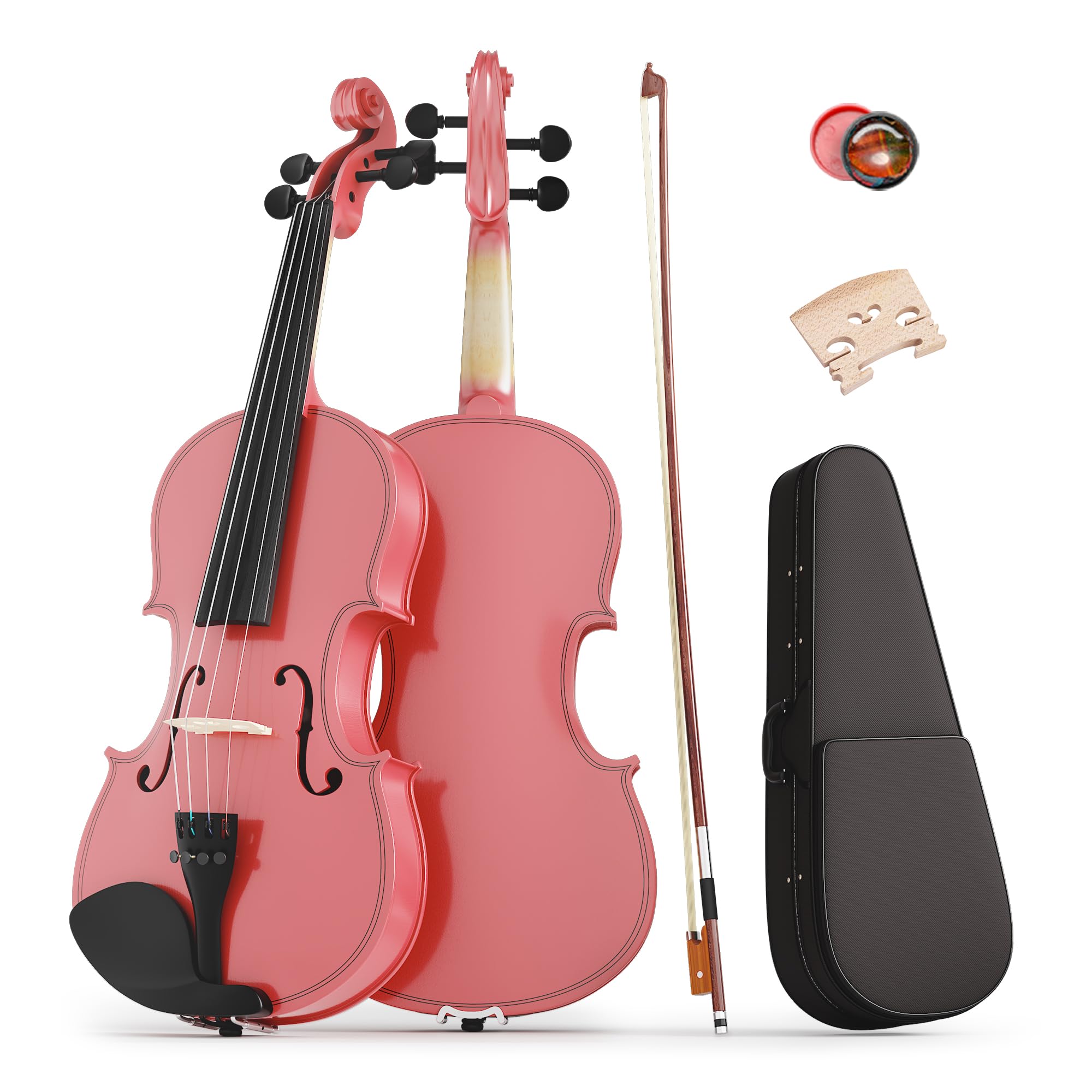 1/2 Beginner Violin Set,Complete Violin Kit with Case, Bow, Rosin, Pink