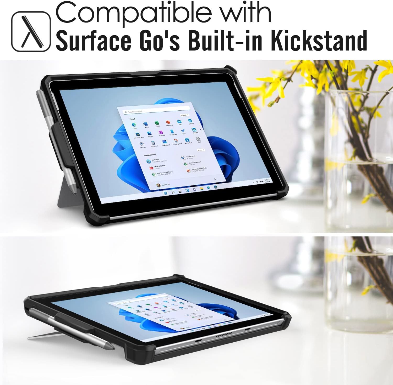 MoKo Case Fit Microsoft Surface Go 4 /Surface Go 3 / Surface Go 2 / Surface Go Case, All in One Protective Cover Case with Pen Holder Hand Strap, Compatible with Type Cover Keyboard, Black