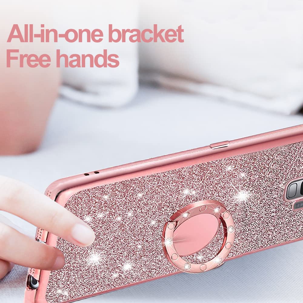 B Wishy For Samsung Galaxy S9 Glitter Crystal Butterfly Heart Floral Slim Tpu Luxury Bling Cute Protective Cover With Kickstand+