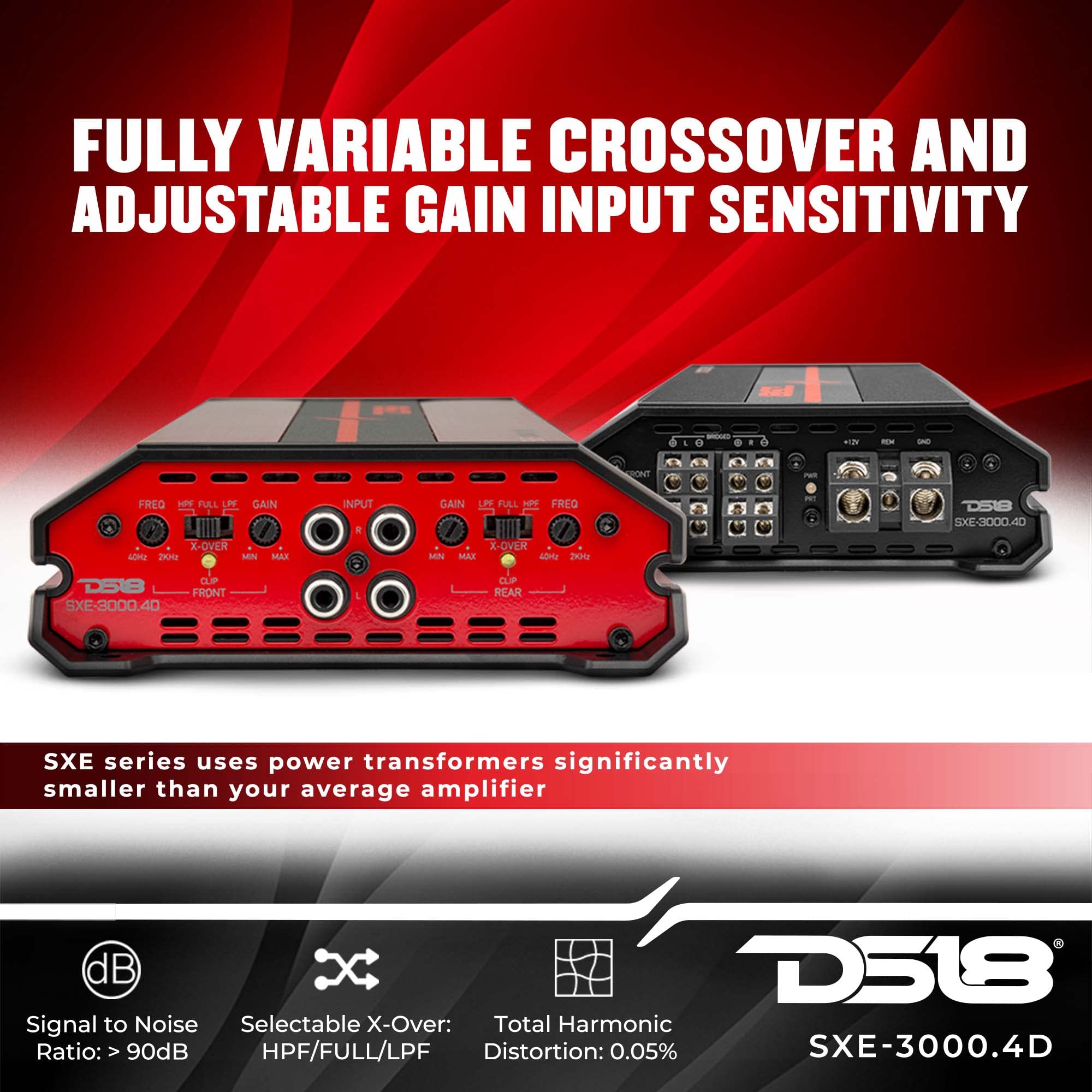 Ds18 Sxe-3000.4D/Rd Car Amplifier Stereo Full-Range Class D 4-Channel 200X4 Rms @4 Ohm 3000 Watts - Powerful And Compact Amp For
