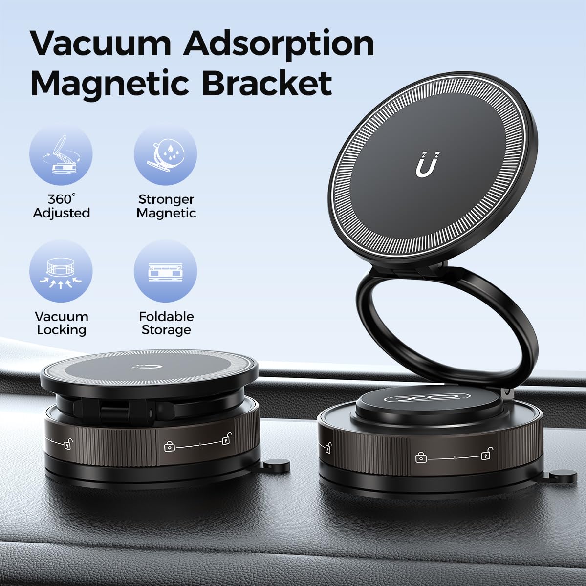 Vacuum Suction Car Phone Holder, 360Rotation Adjustable Magnetic Cellphone Mount Foldable Car Phone Stand Strong Suction Cup Pho