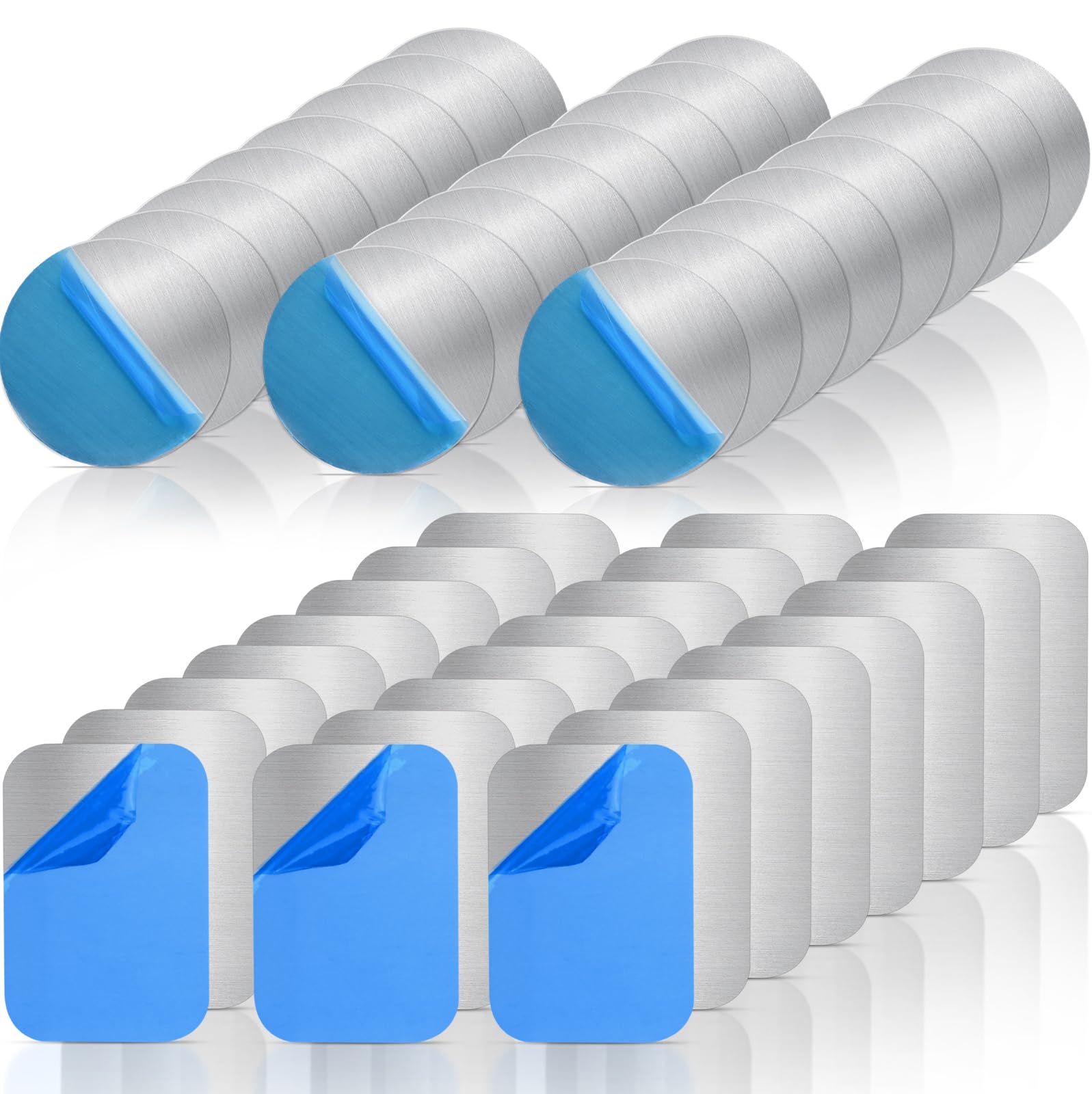 Fpmyb 50 Pcs Metal Plates For Magnetic Car Phone Holder Cradle, Thin Steel Sheets Mount Metal Plates With Adhesive Round And Squ