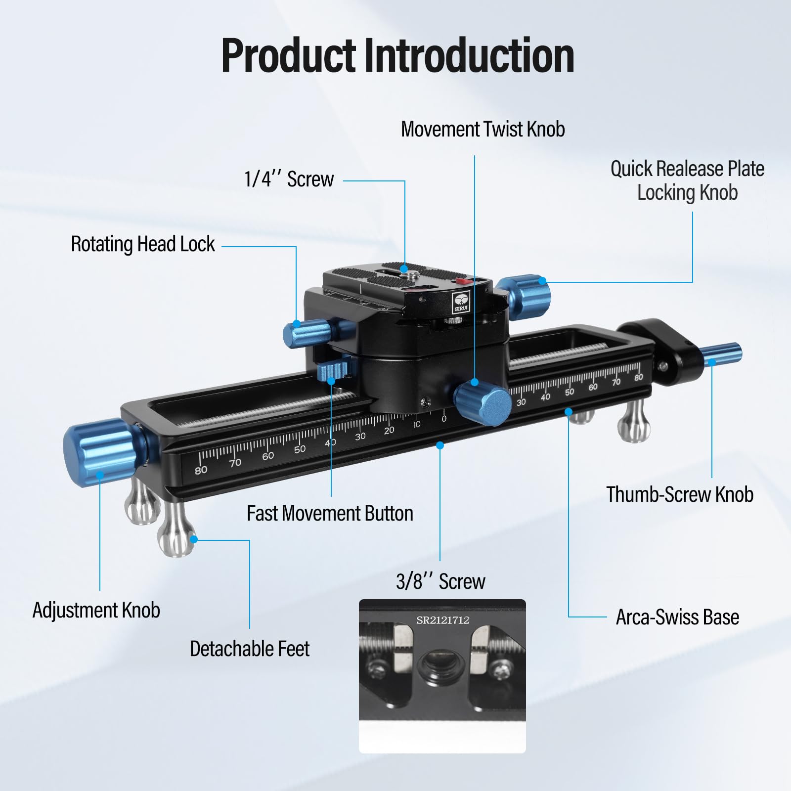 Sirui Macro Focusing Rail, Quick Adjustment Close Up And Macro Photography Precise Focus Rail With 360�Rotating Head Qr Plate For Arca Swiss, Detachable Feet, Universal Camera Compatibility, Ms18