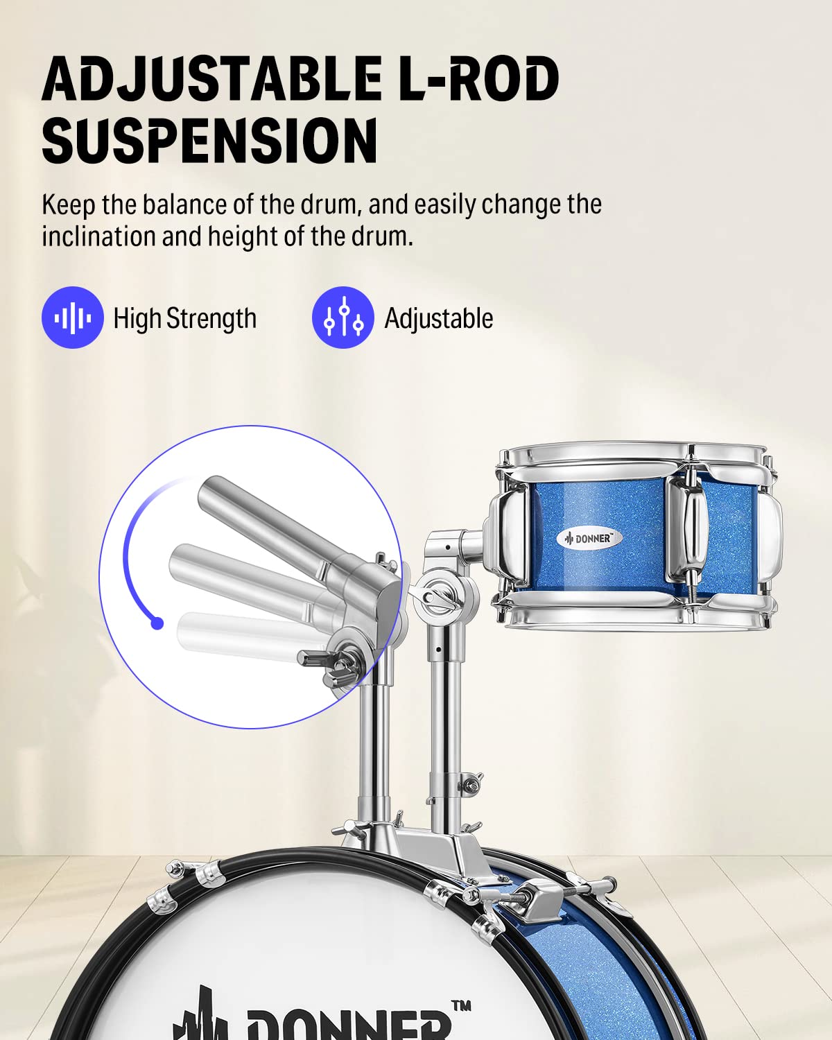 Kids Drum Sets Donner 5 Piece For Beginners,14 Inch Junior Drum Kit, With Adjustable Throne, Cymbal, Hi Hat, Pedal & Drumstick,