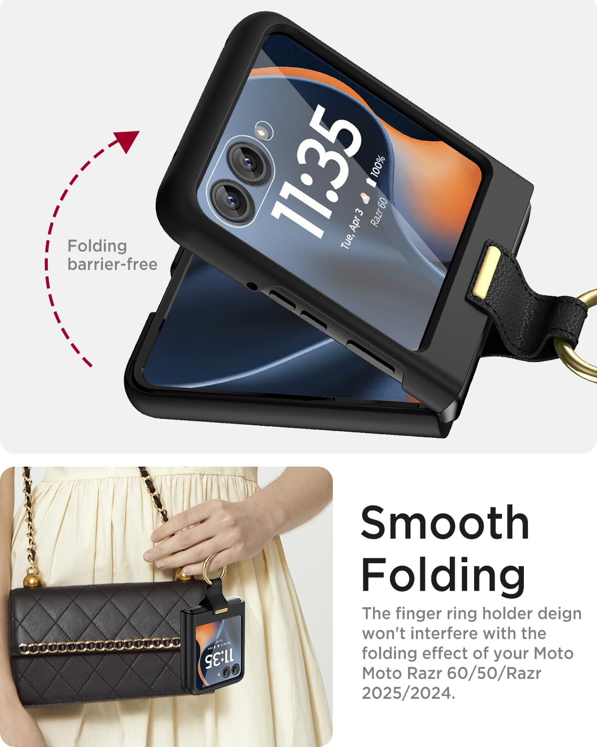 Miimall Slim Cases For Motorola Razr 2025 Case With Ring Holder[Not For Plus],[Tempered Glass Screen Protector & Military Grade