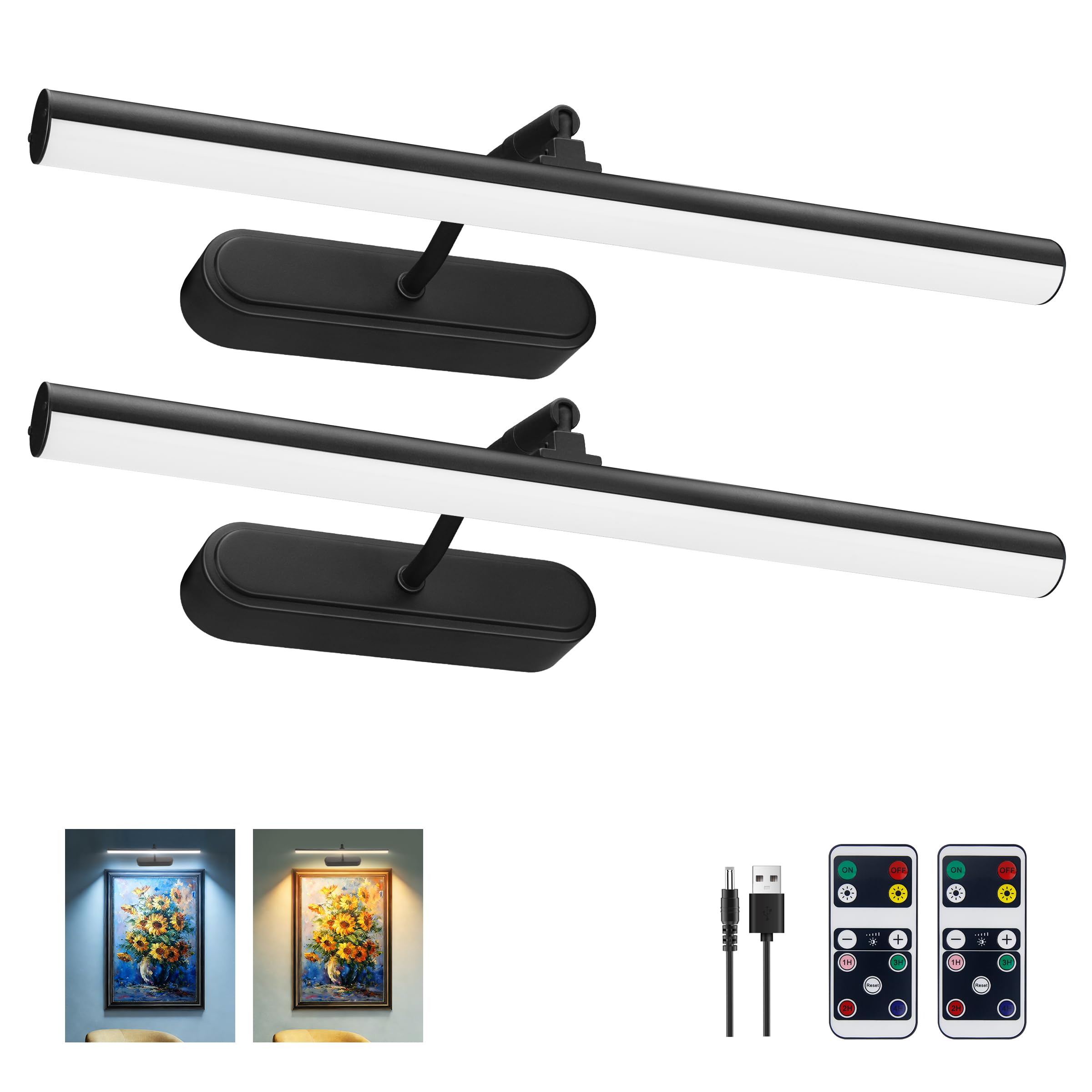 RAIFOOLLY Picture Light, Art Light for Paintings, 5000mAhBattery Operated Wall Light, Remote Accent Light with Timer and Dimmabl