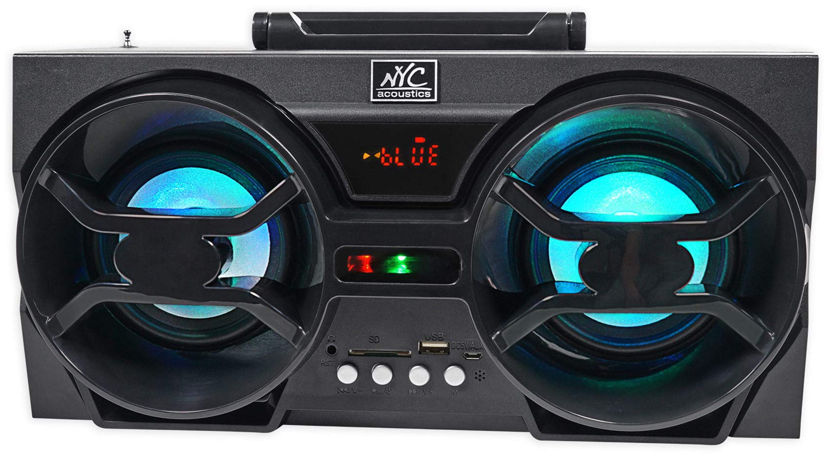 Nyc Acoustics Npb3 Dual 4'' Portable Bluetooth Boombox Speaker+Usb/Sd/Led+Remote, Black