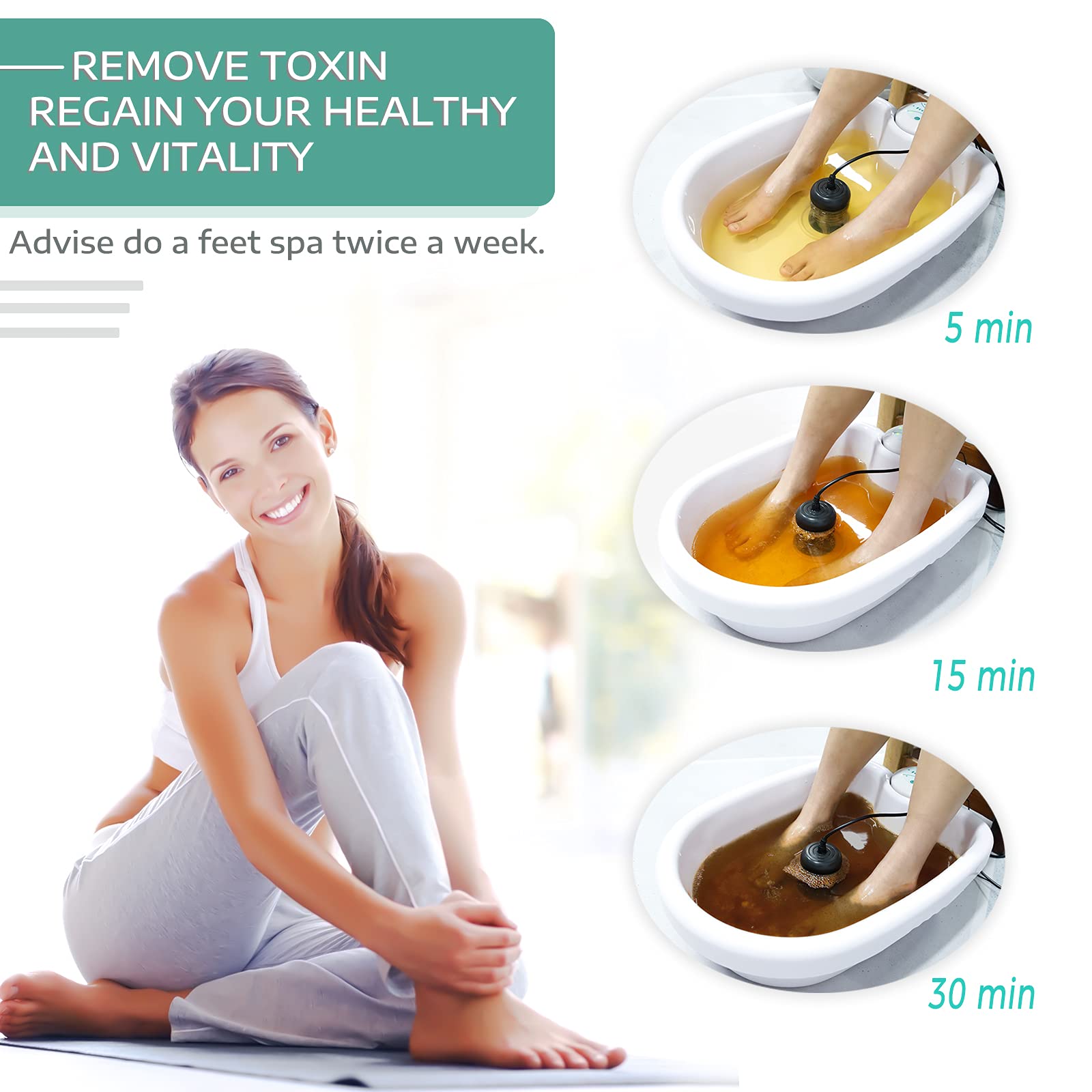 Ionic Foot Bath Detox Machine, Portable Foot Detox Machine Ion Cleanse Bath System With Stroage Bag, 100 Spa Liners, Spa At Home