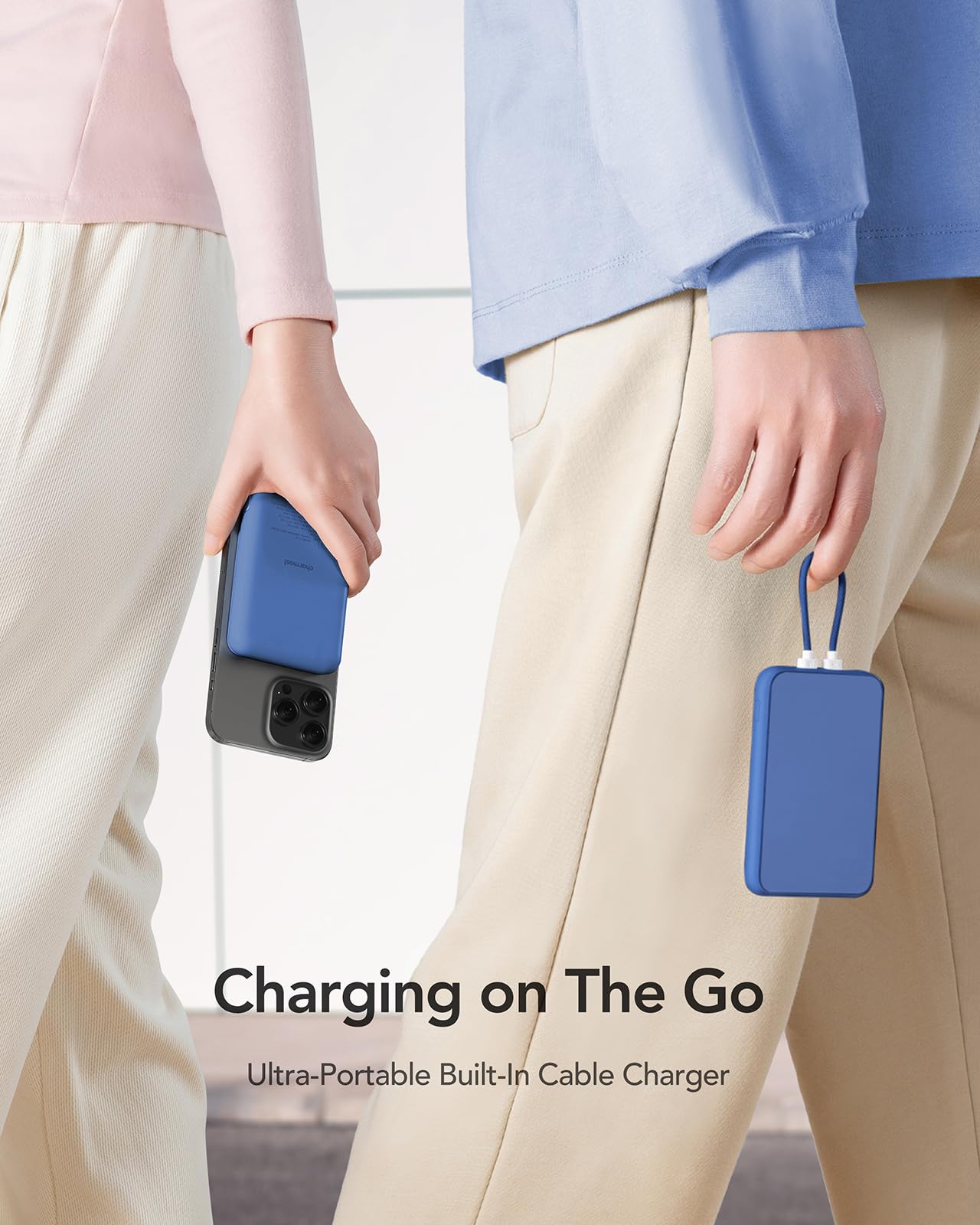 Charmast 10000Mah Wired Portable Charger, 20W Fast Charging Slim Power Bank With Removable Cable For Iphone & Android, Hand Free