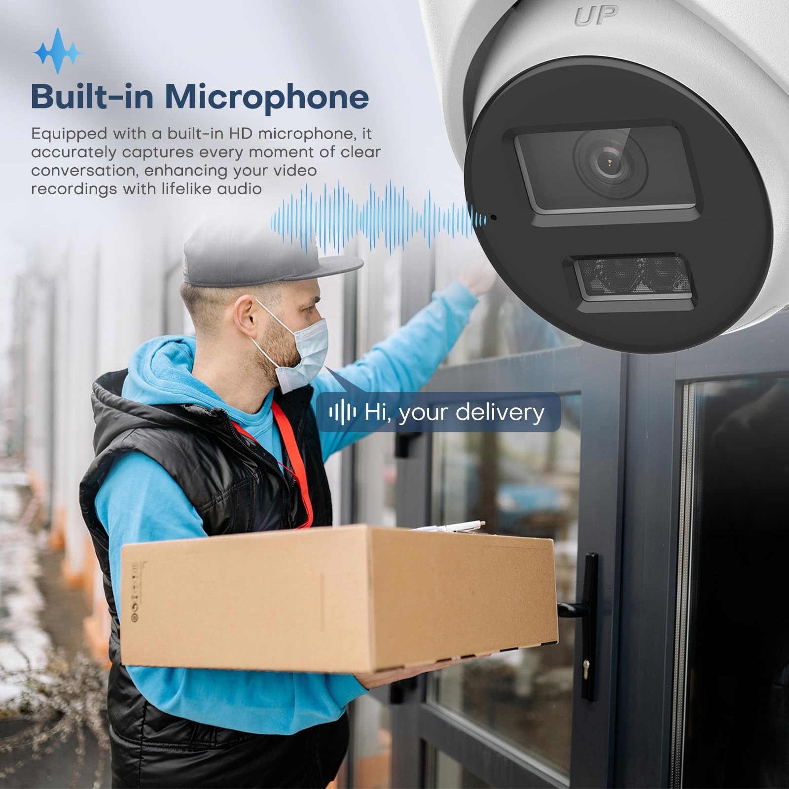 Hitosino 5Mp Ip Poe Camera, Outdoor Turret Camera With Mic, Hikconnect/Sadp/Ivms4200, Smart Color Night Vision, Low Light Starli