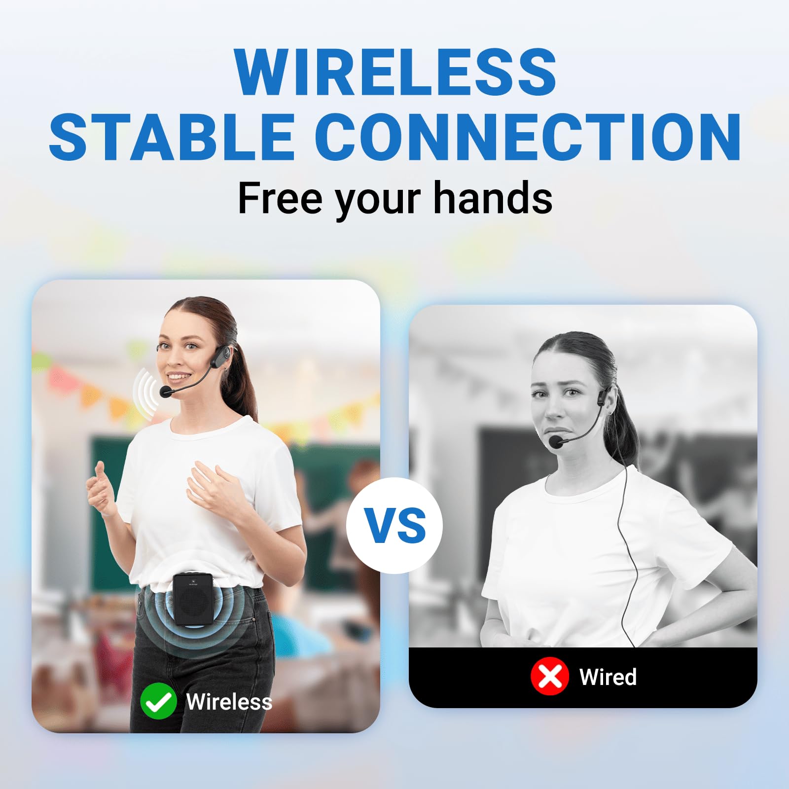 Voice Amplifier Wireless Microphone Headset, Original Sound Ultra Portable Microphone And Speaker, 15W Megaphone Speaker With Bl