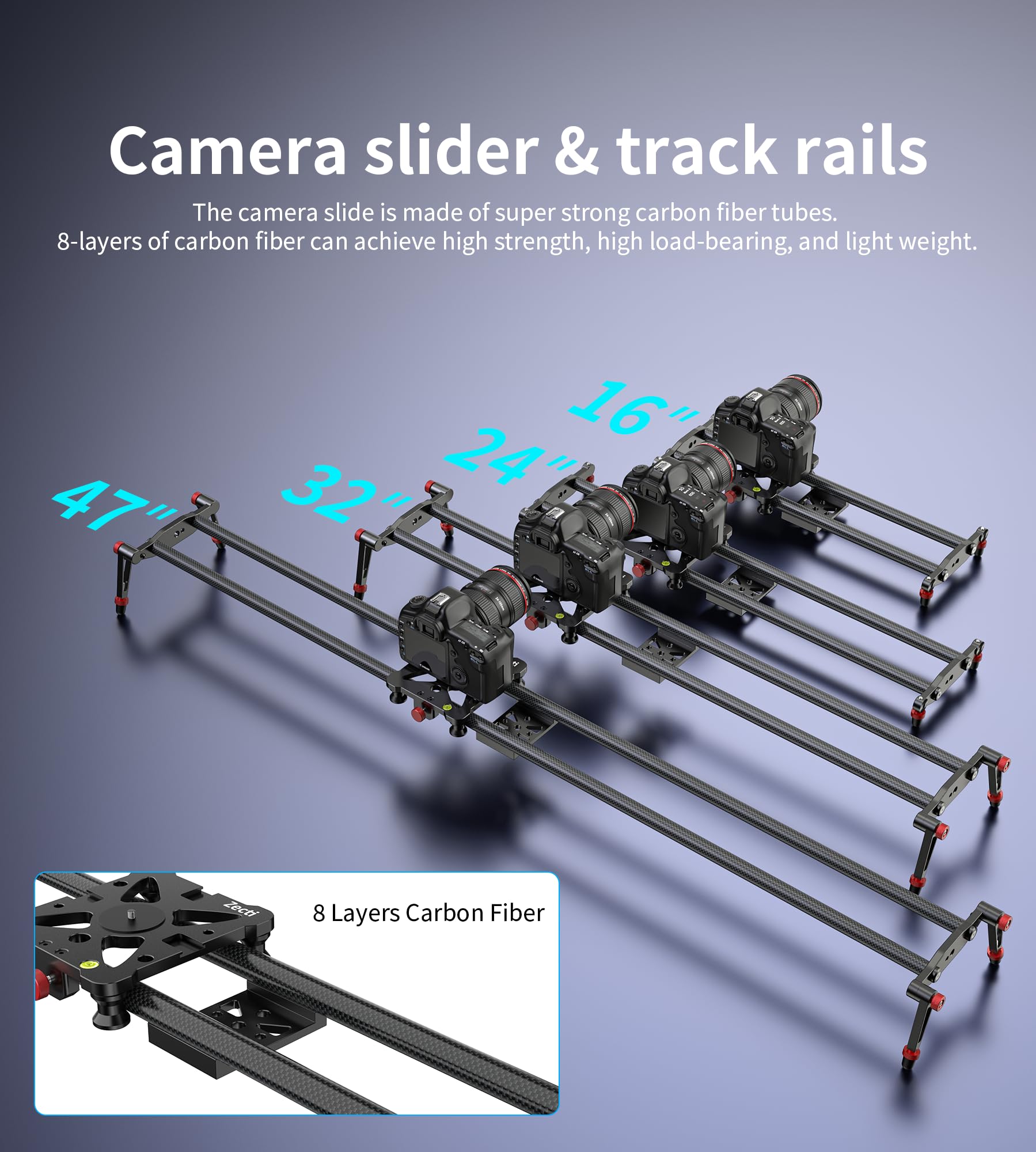 Zecti Camera Slider 16 ''/40 Cm Adjustable Carbon Fiber Camera Dolly Track Slider Video Stabilizer Rail For Camera Dslr Video Mo