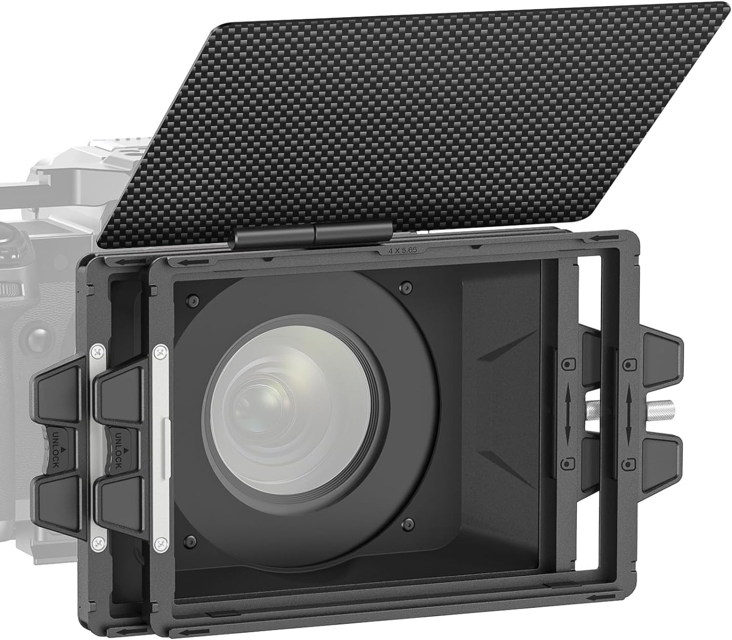 Neewer Mini Matte Box with Two 4x5.65 Filter Trays, 4 Circular Lens Adapters, Carbon Fiber Top Flag, Compatible with SmallRig Ac