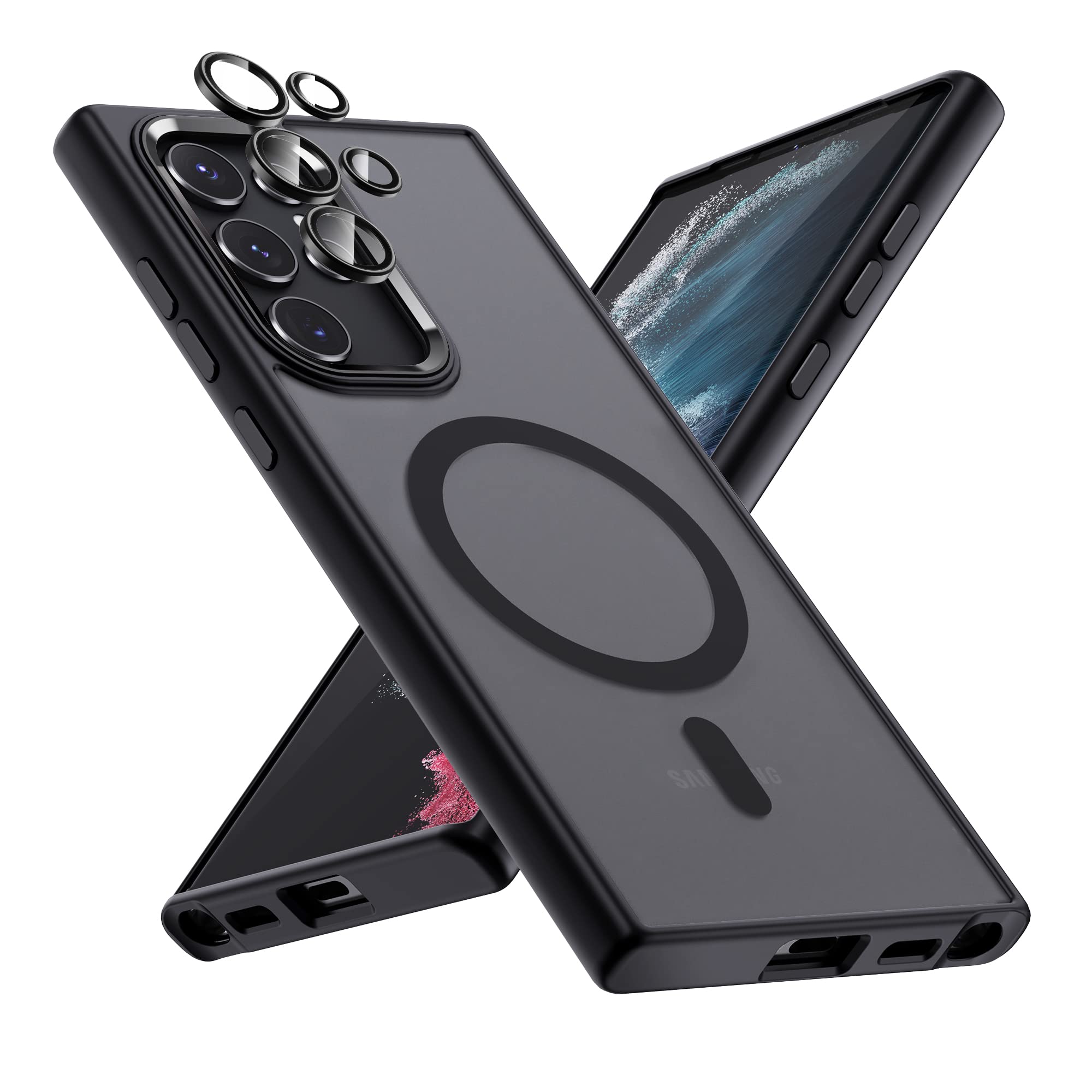 Makavo Translucent Matte For Samsung Galaxy S22 Ultra Case, Compatible With Magsafe, Slim Thin Magnetic Cover With Camera Lens P