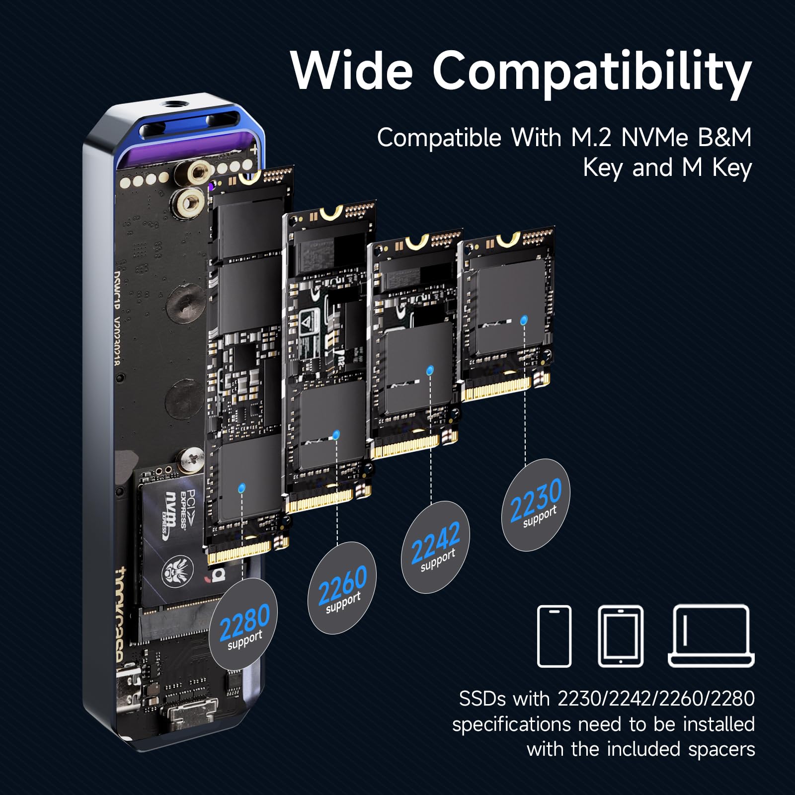 Photoolex M.2 Nvme Ssd Enclosure With Smart Screen,10S Plp Prevents Write Data Loss, Usb 3.2 Gen 2(10 Gbps), Nvme Pcie M Key/B&M