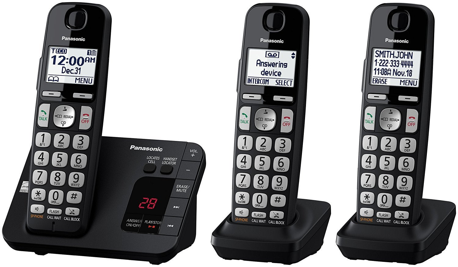 Panasonic Dect 6.0 Expandable Cordless Phone System With Answering Machine And Call Blocking   3 Handsets   Kx Tge433B (Black)