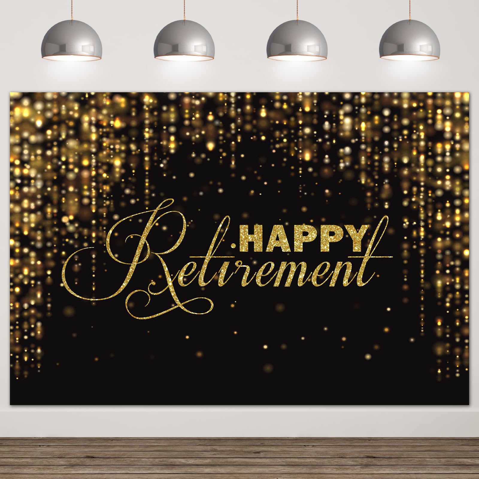Avezano 7X5Ft Happy Retirement Backdrop Black And Gold Glitter Retirement Photo Background Retirement Party Decorations Glitter Retirement Banner Party Supplies Photo Prop