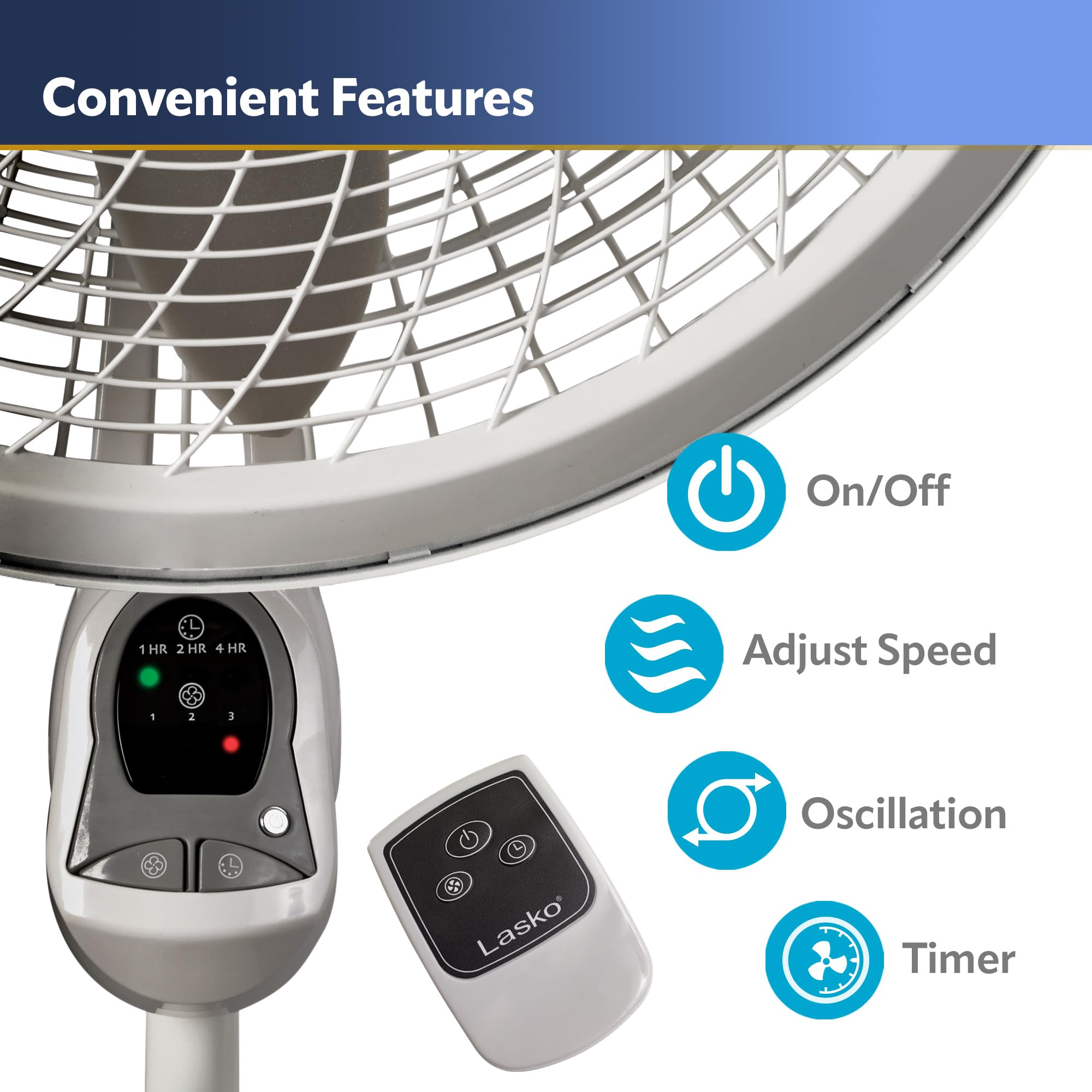 Lasko Cyclone Pedestal Fan, Adjustable Height, Remote Control, Timer, 3 Speeds, For Bedroom, Kitchen, Office And Living Room, 18