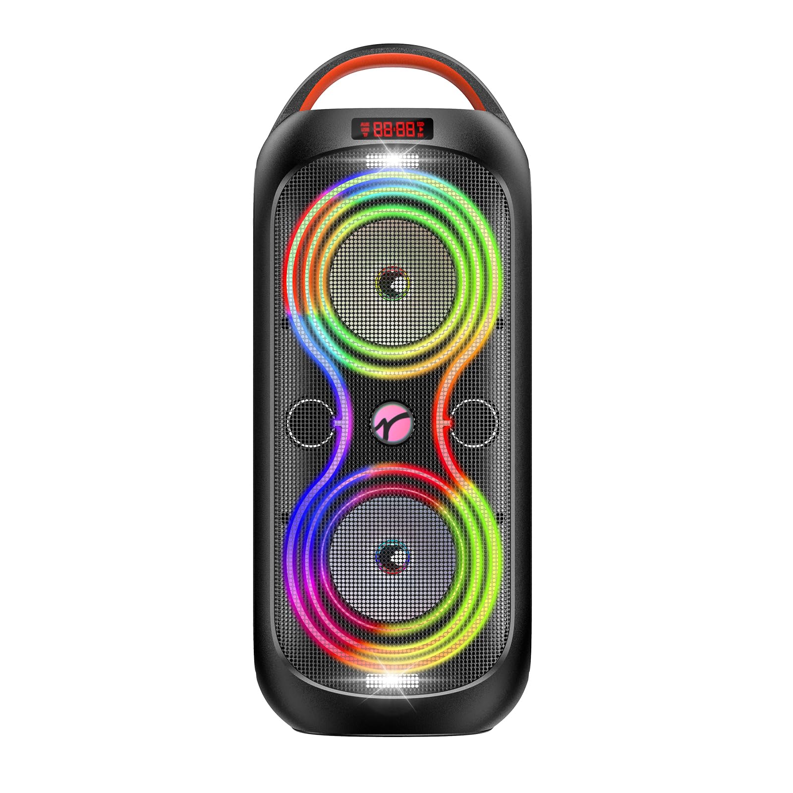 RUIMATECH Party Bluetooth Speaker: 60W Peak Power, Deep Bass Dual Woofers, 12H Battery, RGB Lights, TWS, FM Radio, AUX/USB/Mic I