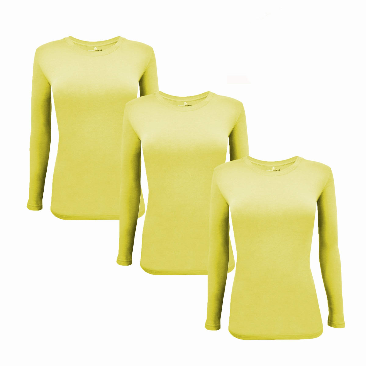 Natural Uniforms Womens Under Scrub Tee Crew Neck Long Sleeve T Shirt 3 Pack (Small, 3 Pack Yellow)