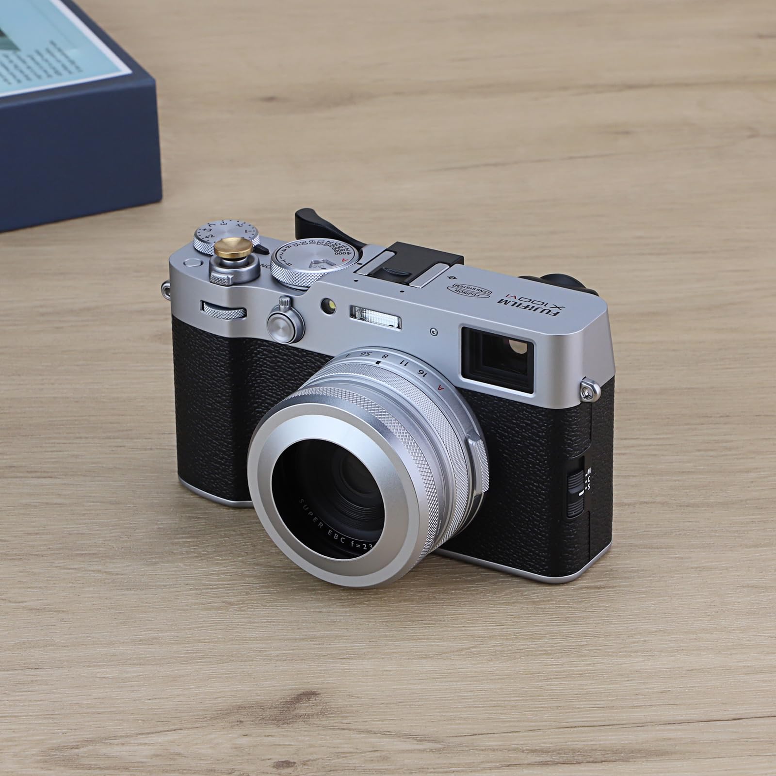 Haoge Lh X51W 2In1 All Metal Ultra Thin Lens Hood With Adapter Ring Set For Fuji X100Vi Fujifilm Finepix X100V Camera Silver