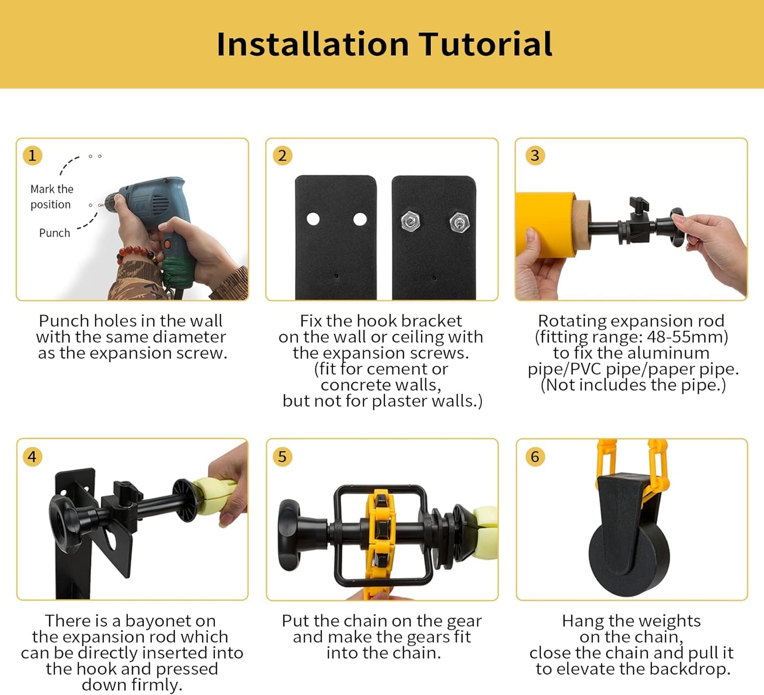 Goshoot 3 Roller Photography Backdrop Background Support Wall Mount Manual Pull Down System For Photo Studio With 6 Expand Bars