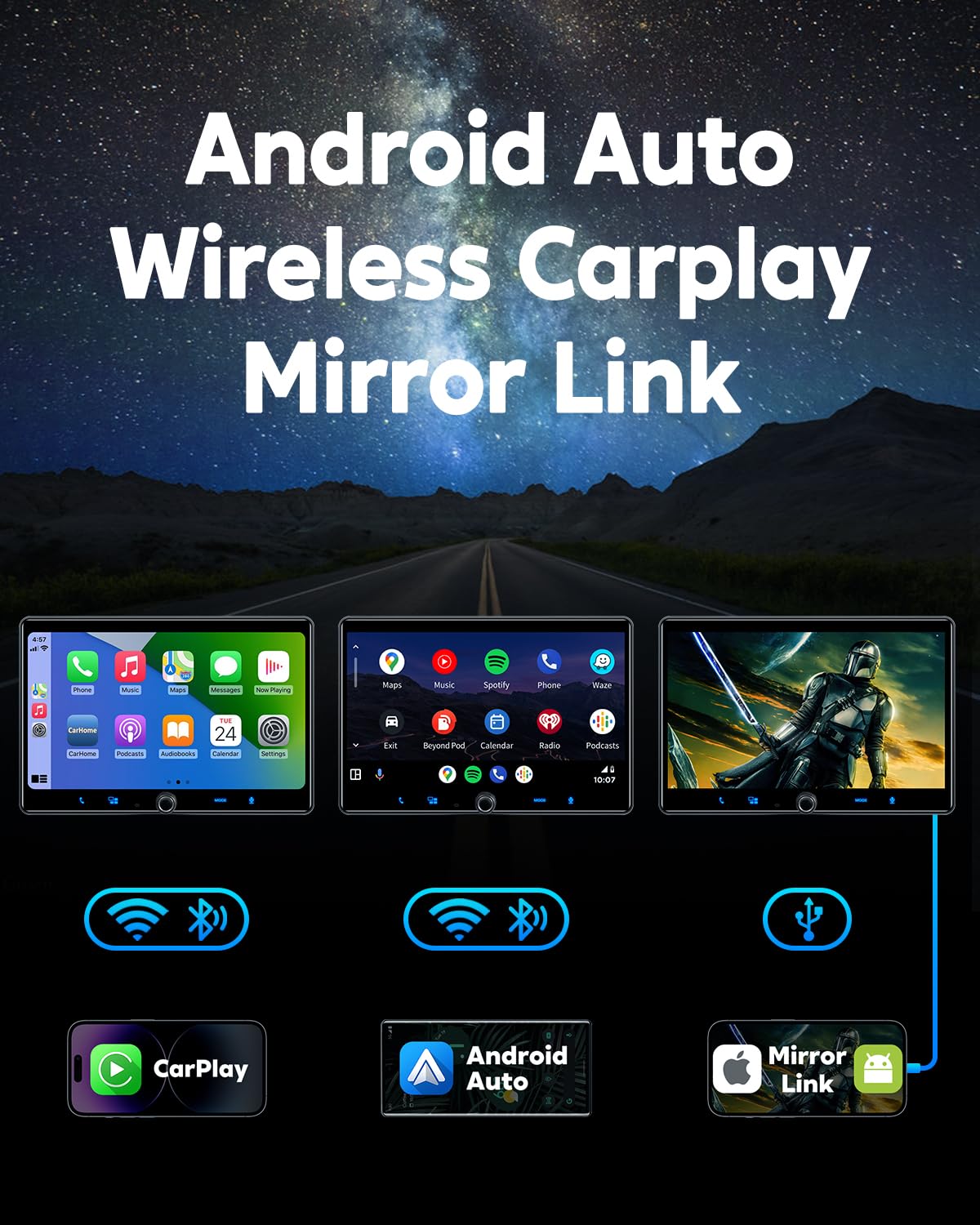 Plz Single Din Car Stereo Wireless Apple Carplay Android Auto Radio, 10.1'' Car Play Touch Screen, Bluetooth 5.3 Car Audio Recei