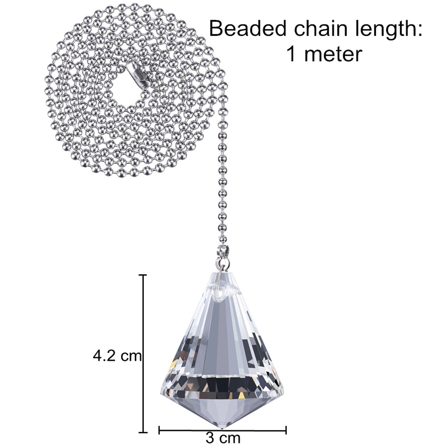 Jovitec 2 Pieces Pull Chain Ceiling Fan Pull Chain Ornaments Light Pull Chain Extension Decorative Crystal Pull Chain, 1 Meter Long Each Chain
