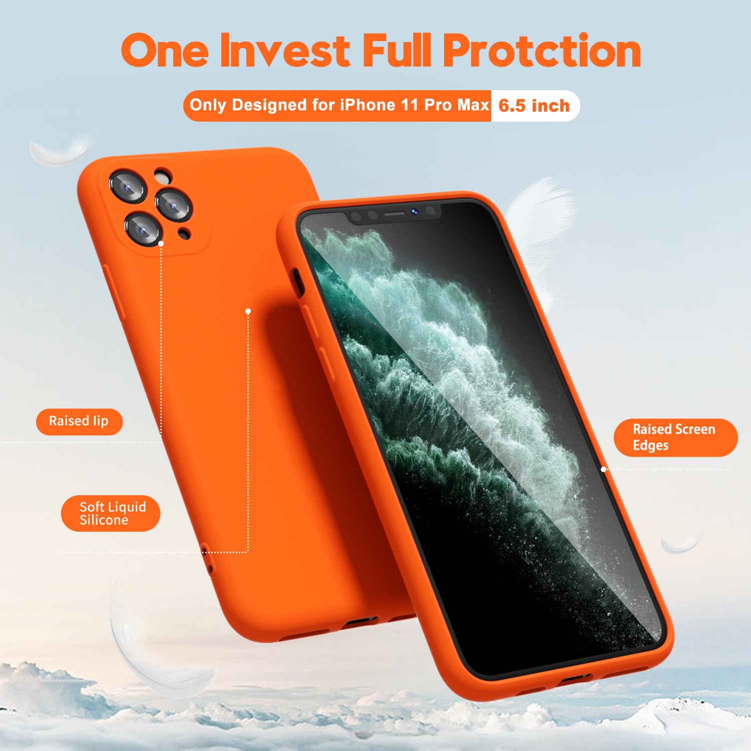 Oakxco For Iphone 11 Pro Max Phone Case Liquid Silicone, Neon Bright Solid Color, Thin Slim Soft Rubber Gel Matte Tpu Plain Simp