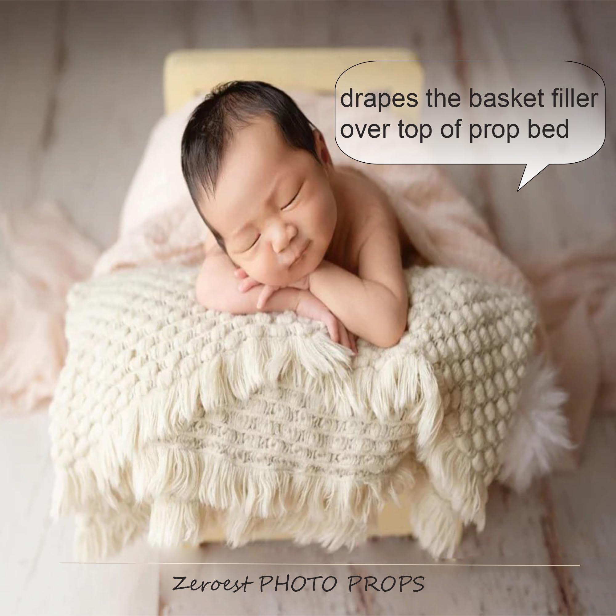 Zeroest Baby Photography Props Basket Braid Wool Wrap Newborn Photo Shoot Baskets Filler Posing Stuffer Background Blanket (Beig