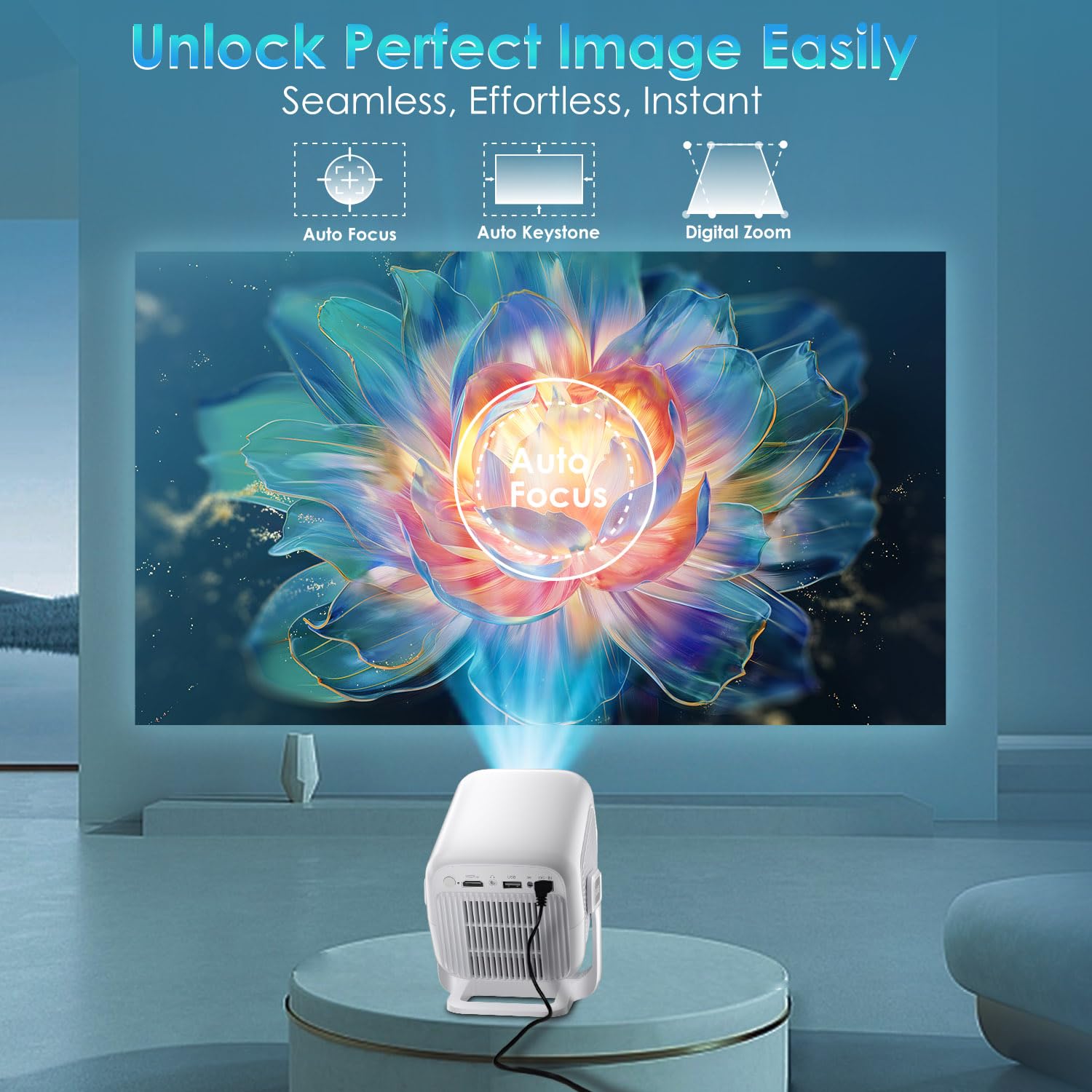 [ Auto Focus / Short Throw ] Smart Projector With Built In Apps, 5G Wifi And Bluetooth 5.4, 1080P Native Projectors 4K Outdoor M