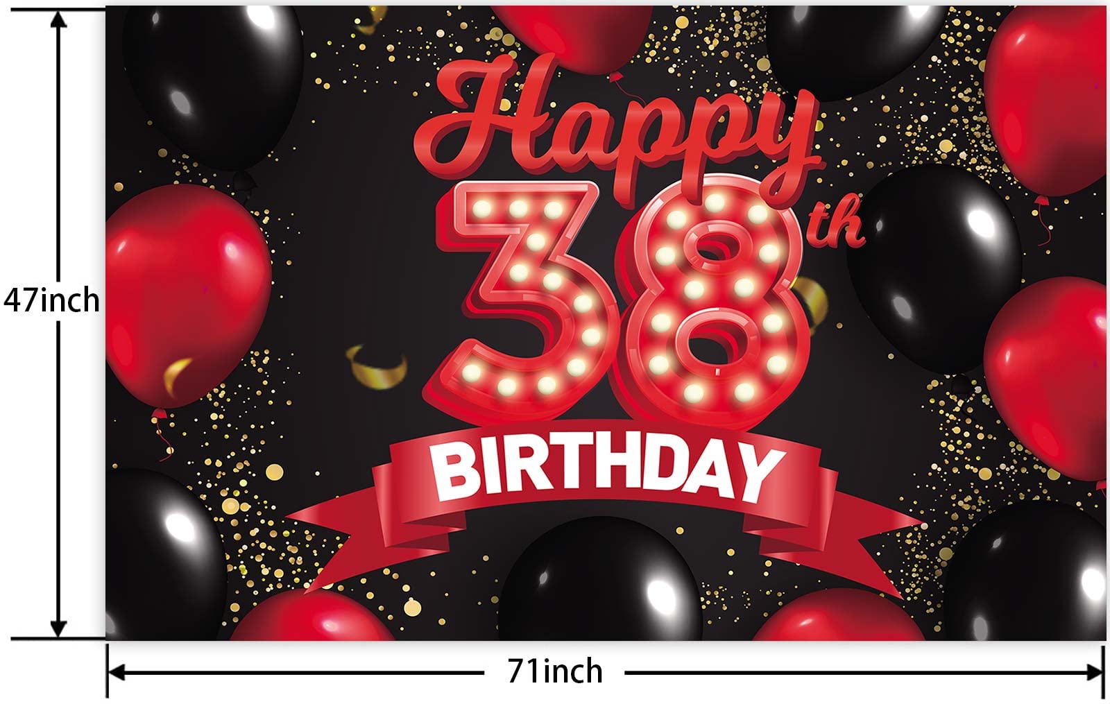 Happy 38Th Birthday Red And Black Banner Backdrop Decorations Balloons Theme Decor For Girls Women Princess 38 Years Old Birthda