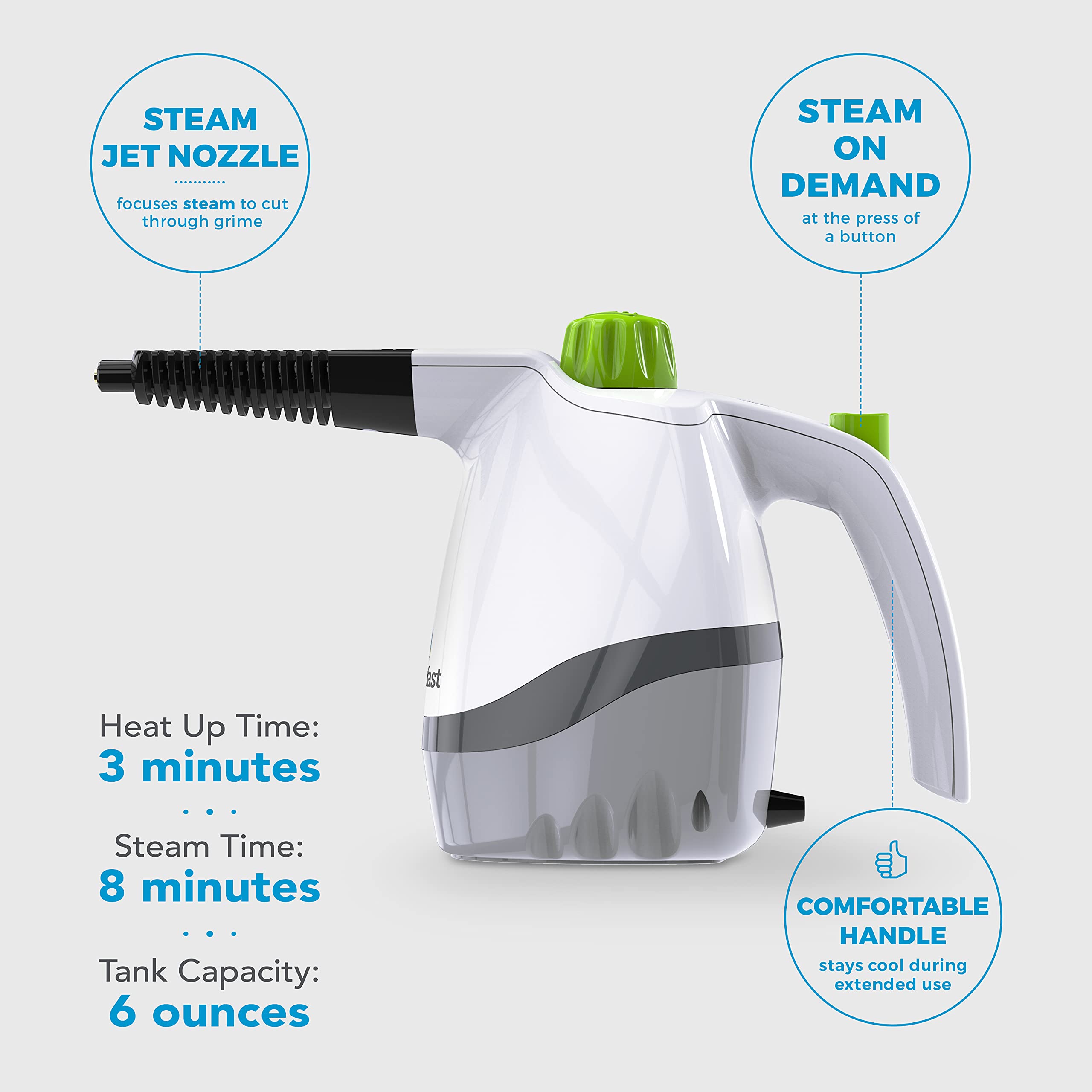 Steamfast Sf 210 Handheld Steam Cleaner With 6 Accessories Included To Remove Dirt, Grime, Grease, White