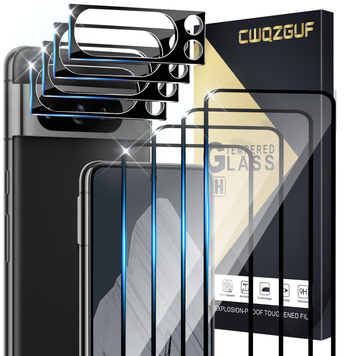 Cwqzguf Pixel 8 Pro Screen Protector [4+4 Pack] Camera Lens Protector, Fingerprint Unlock Support, Hd Tempered Glass, Touch Sens