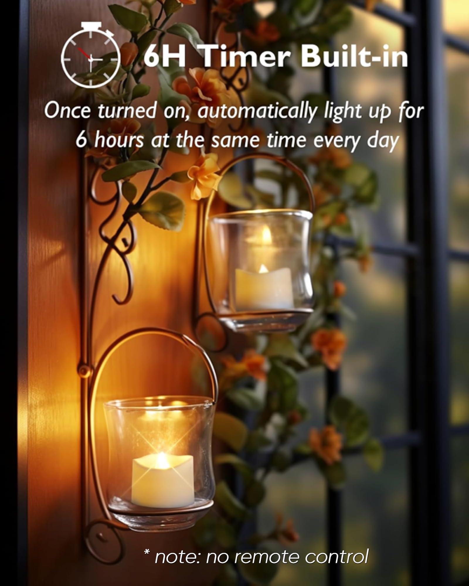 Homemory 12 Pack Timer Flameless Tea Lights Candles, Led Tealights Candles With 6H Timer Built In, Timer Votive Candles Battery