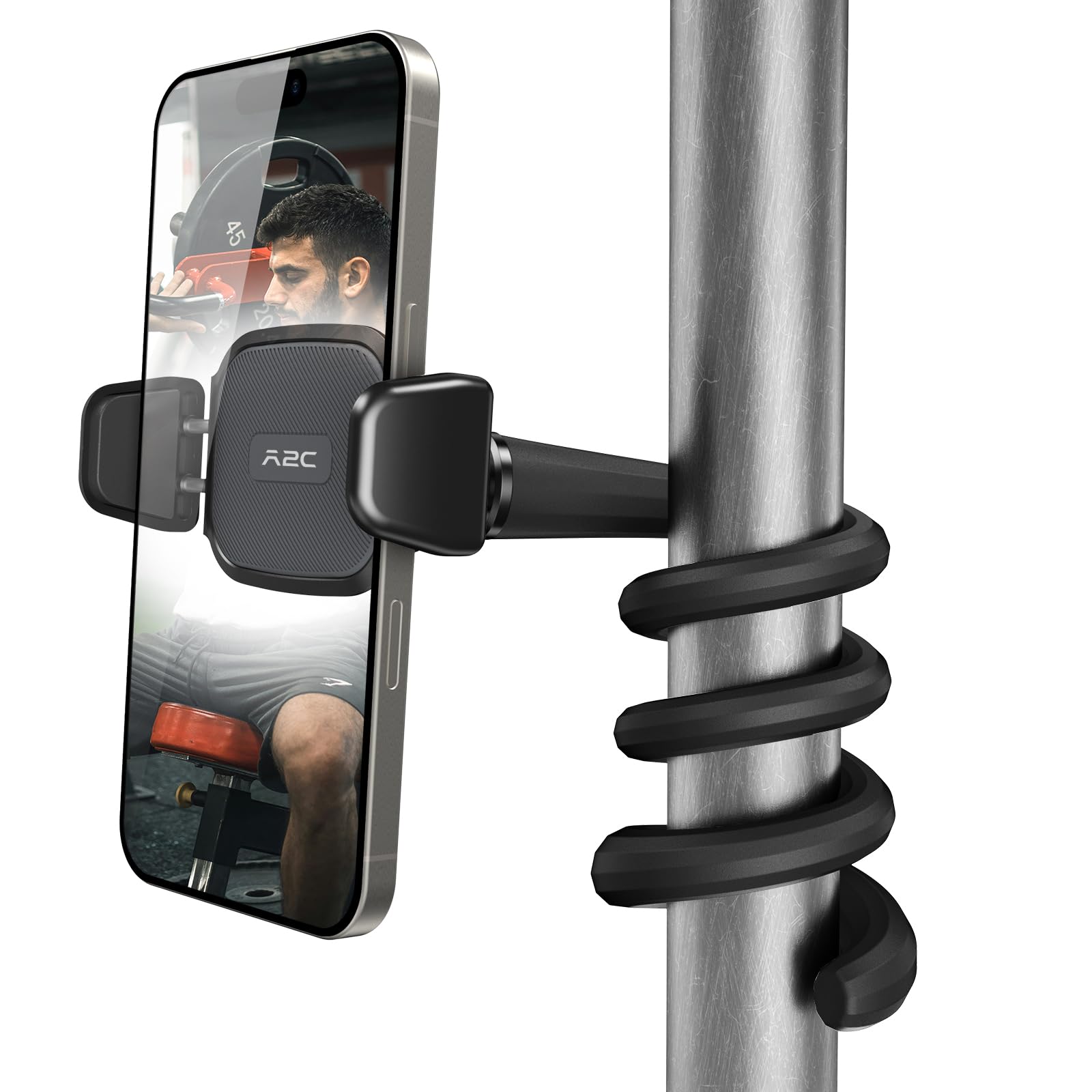 A2C Flexible Phone Holder For Treadmill, Peloton, Stroller, Shopping Cart, Desk, Portable Gooseneck 16.5    Long Arm Phone Mount