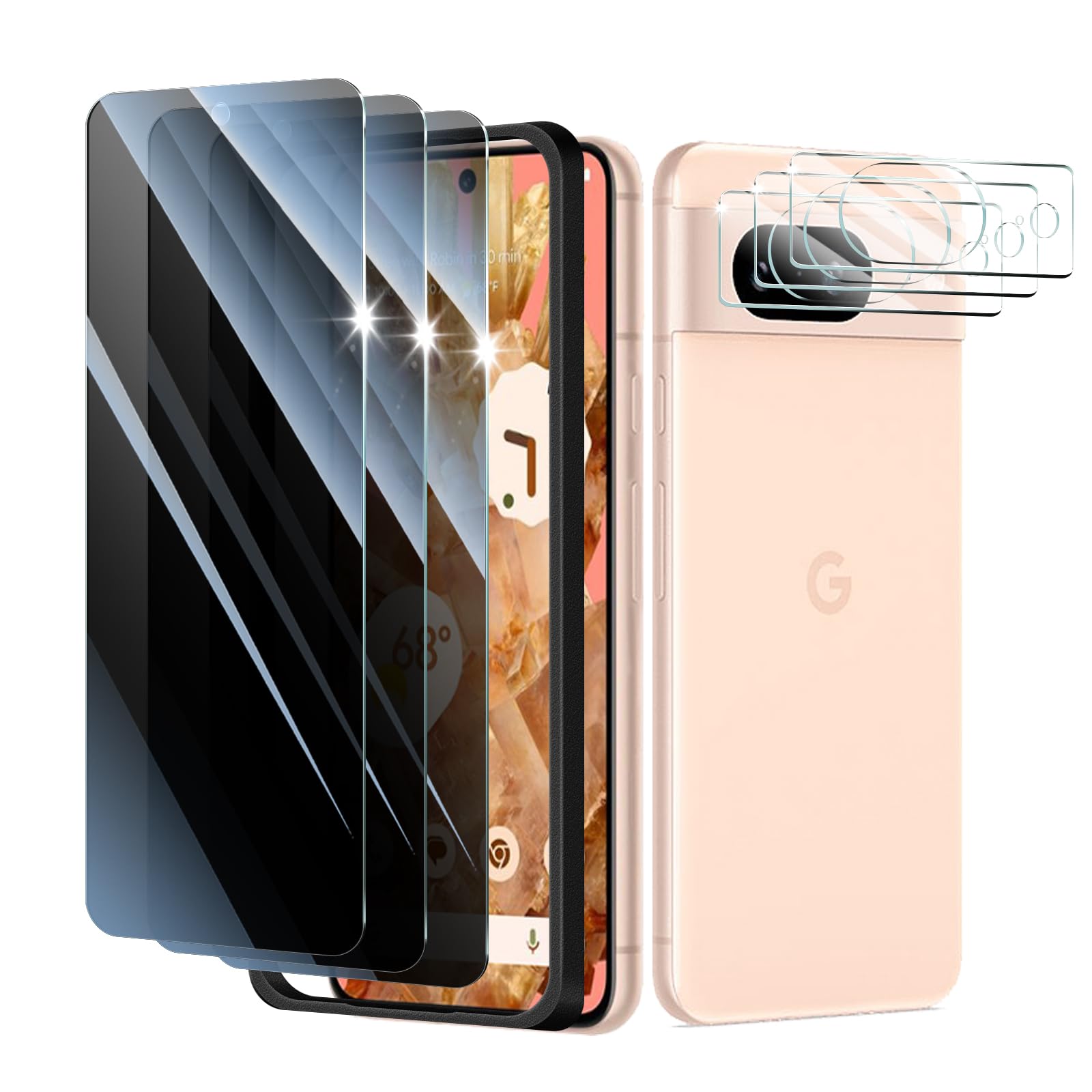 3+3+1-Pack, Privacy Screen Protector and Camera Lens Protector for Google Pixel 8 with Installation Alignment Aid, Anti-Spy Temp