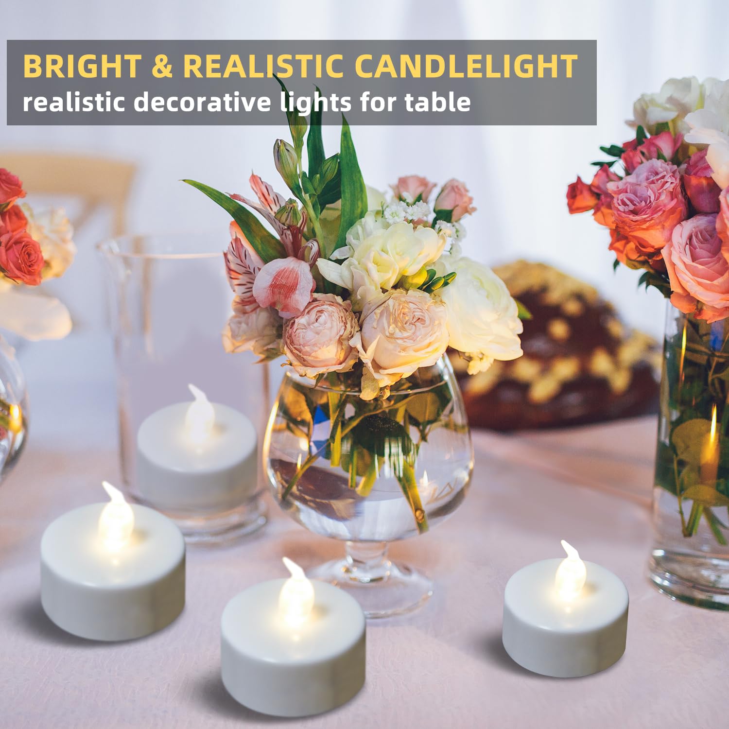 Oshine 50 Pack Battery Operated Tea Lights: Flameless Votive Candles Realistic Bright Flickering Led Ted Lights Candles Lamp Las