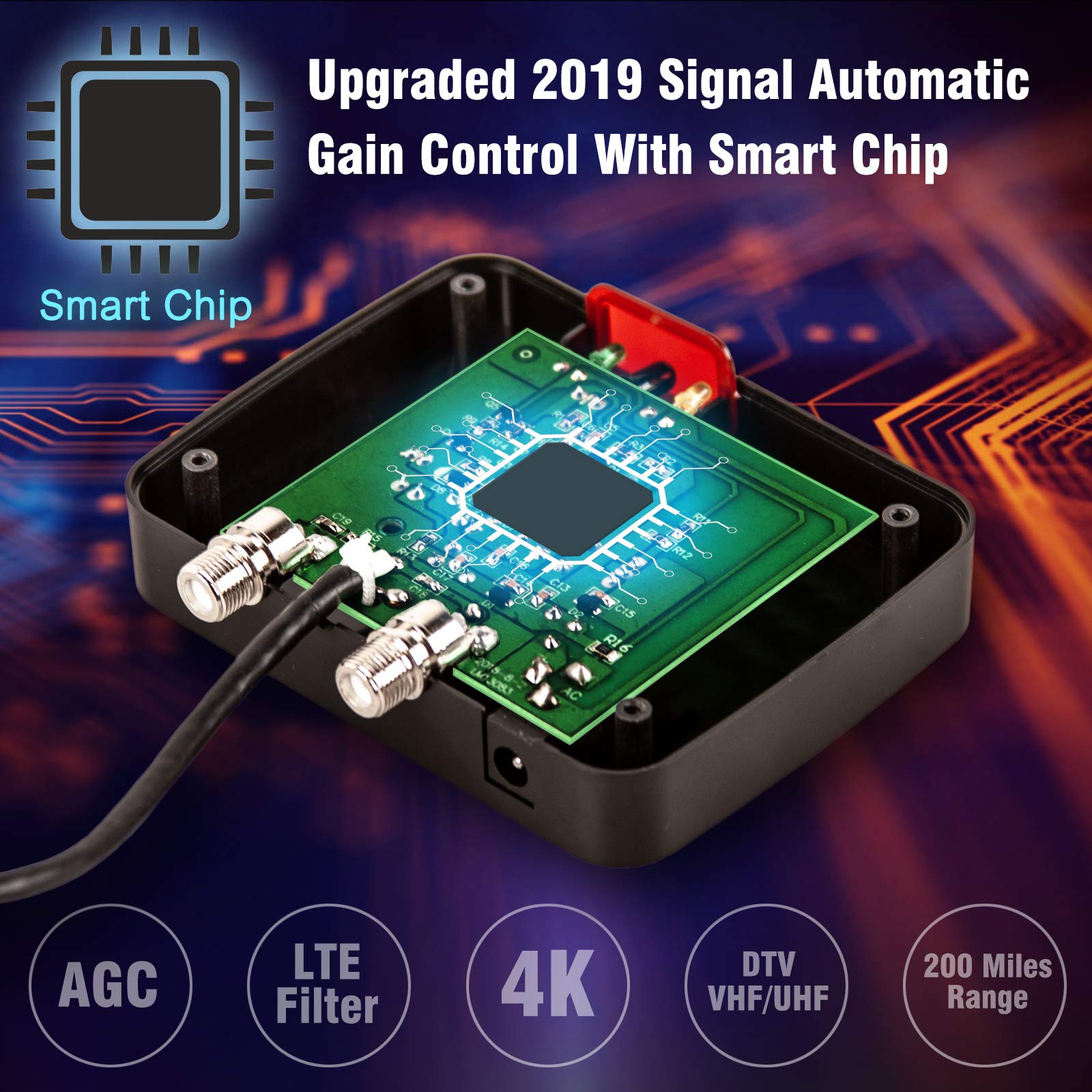 Fivestar Outdoor Hd Tv Antenna 2019 Newest Model Up To 200 Miles Range With Motorized 360 Degree Rotation, Uhf/Vhf/Fm Radio With