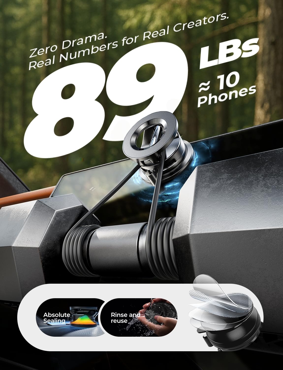 Lisen Suction Cup Phone Mount, Vacuum Magnetic Phone Holder, 360 Adjustable For Magsafe Car Holder Foldable Suction Phone Mount