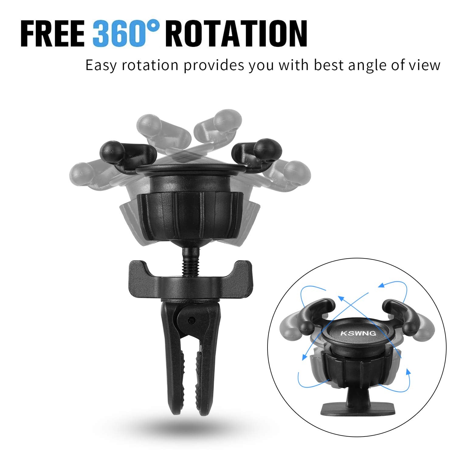 Kswng Universal Air Vent Car Mount And Dashboard Sticker Holder 360 Rotation Clip Car Mount Phone Holder With Adjustable Switch