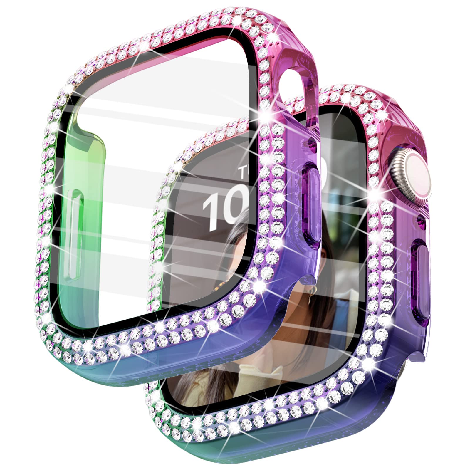 Surace 44Mm Case Compatible With Apple Watch Case With Screen Protector, Bling Diamond Overall Protective Case Compatible With A