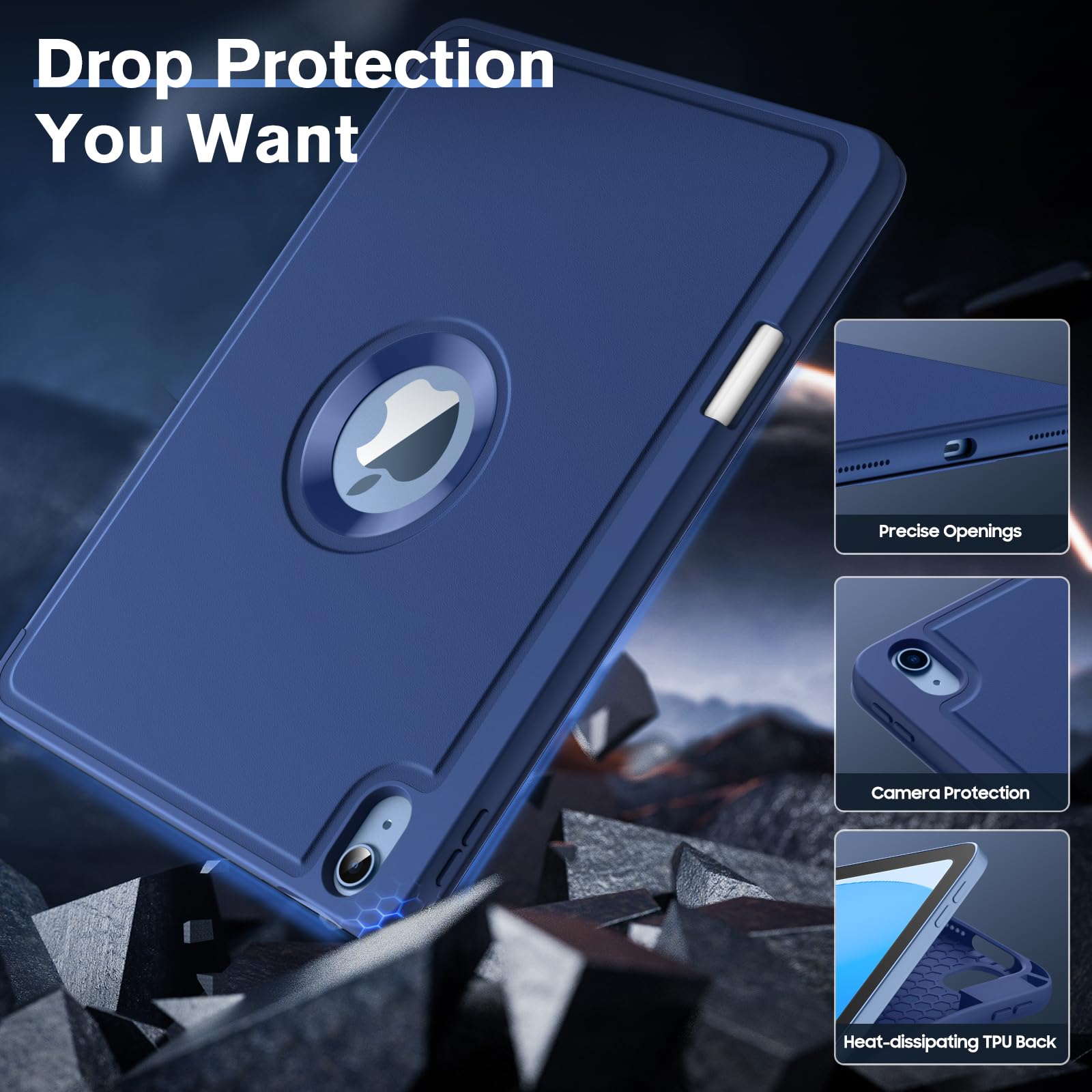 MoKo for iPad (A16) 11th Generation 2025 11 inch/10th Generation 10th 2022 10.9 inch Case with Pencil Holder,Smart Trifold Protective iPad Case with Soft TPU Back Stand Cover,Auto Wake/Sleep,Navy Blue