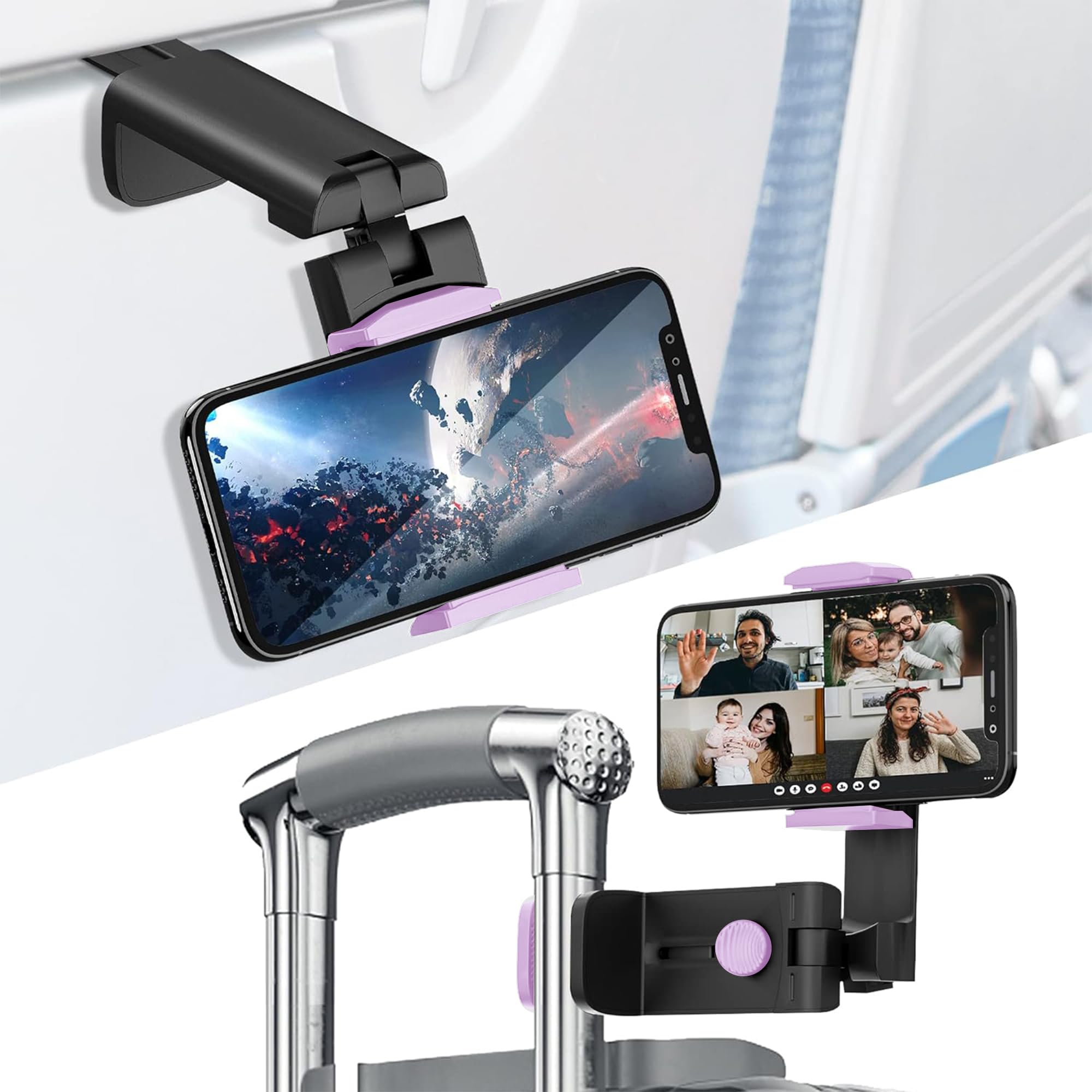 Huogantom Universal Airplane Travel Phone Holder: Travel Essentials Phone Mount For Desk With Multi-Directional 360 Degree Rotat