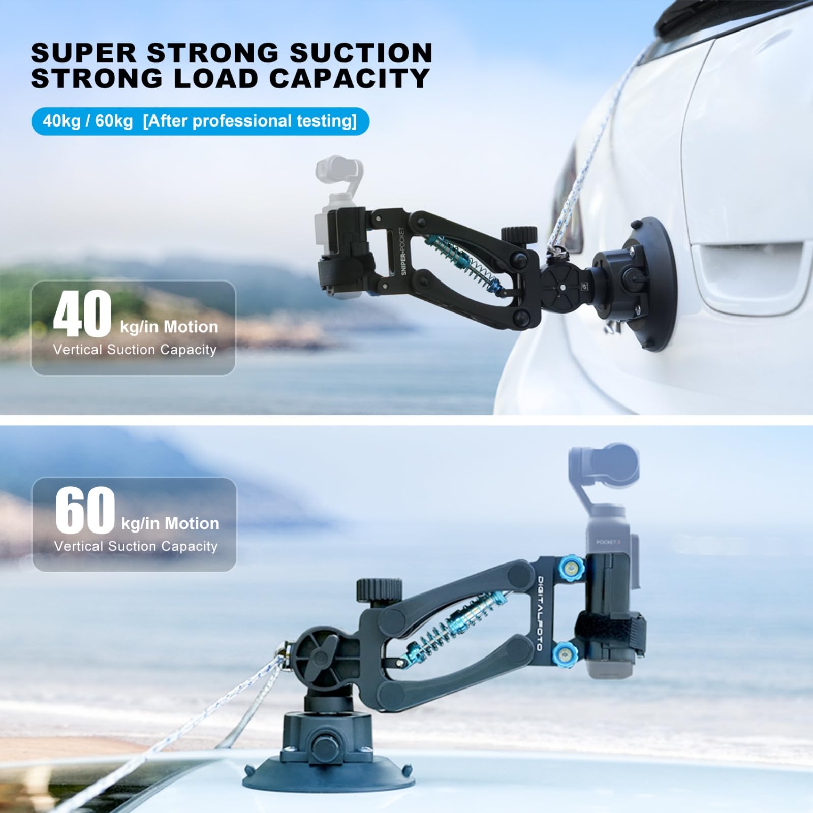 Suction Cup Mount For Osmo Pocket 3, Z Axis Car Damping Spring Arm With Safety Harness, Compatible With Dji Osmo Pocket/Insta360