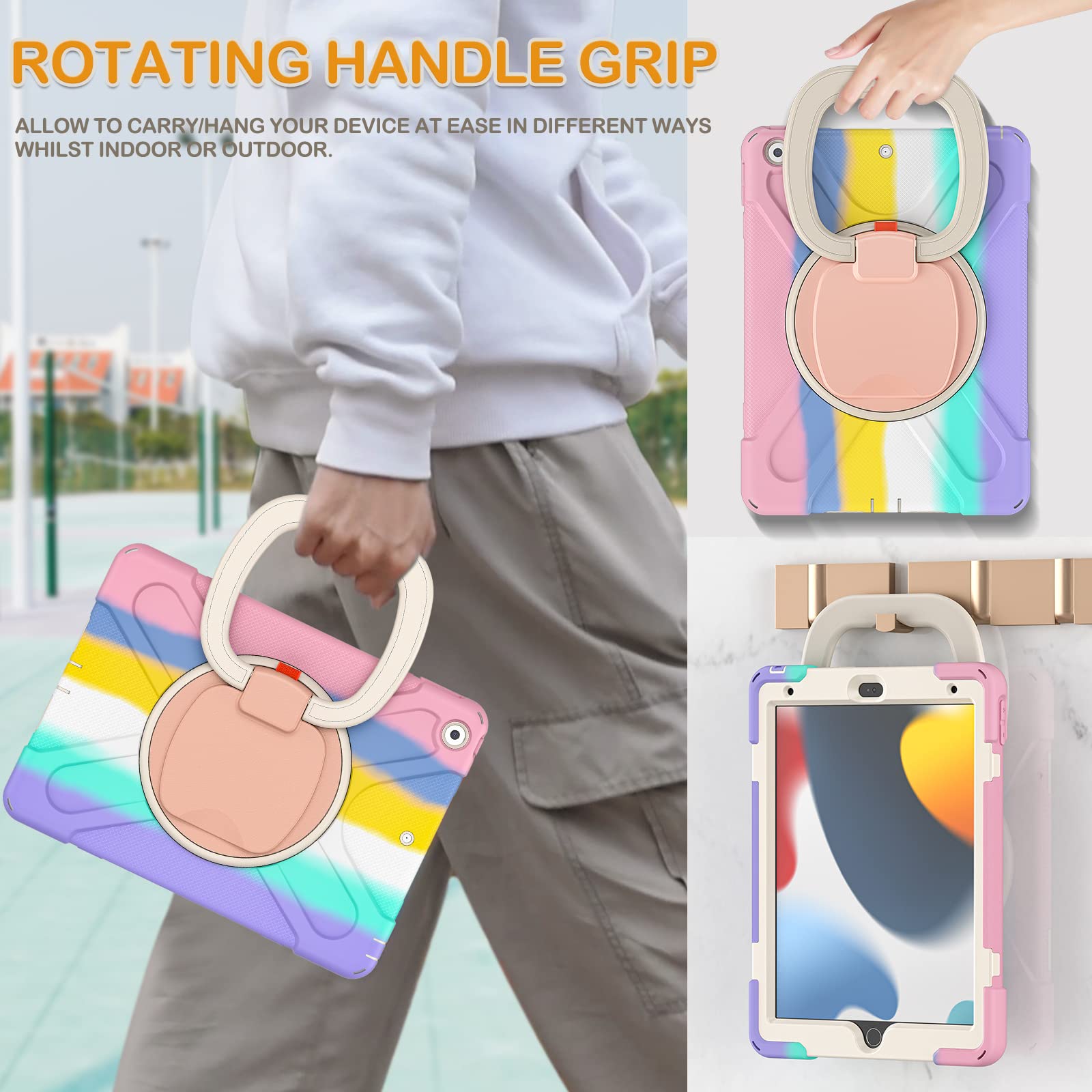 Braecn Case For Ipad 10.2    2021 Ipad 9Th Generation, Shockproof Protective Silicone Cover With Pencil Holder &Rotating Handle