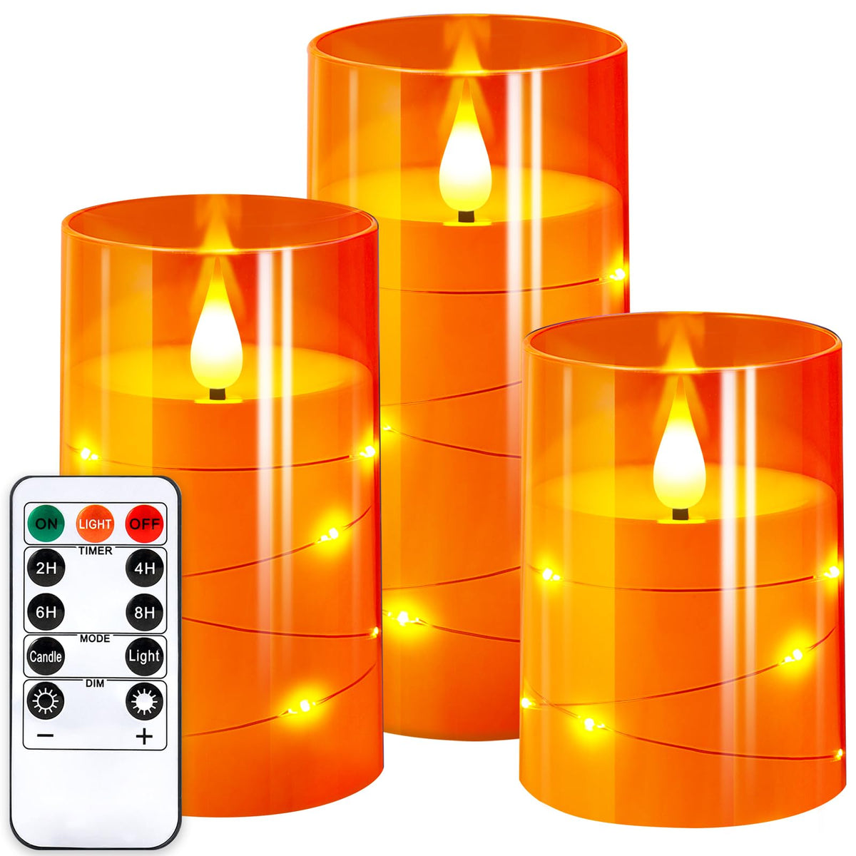 Nurada Flameless Candles With Remote Timers: Built-In Star String Lights 3D Wick Battery Operated Flickering Led Candle Electric